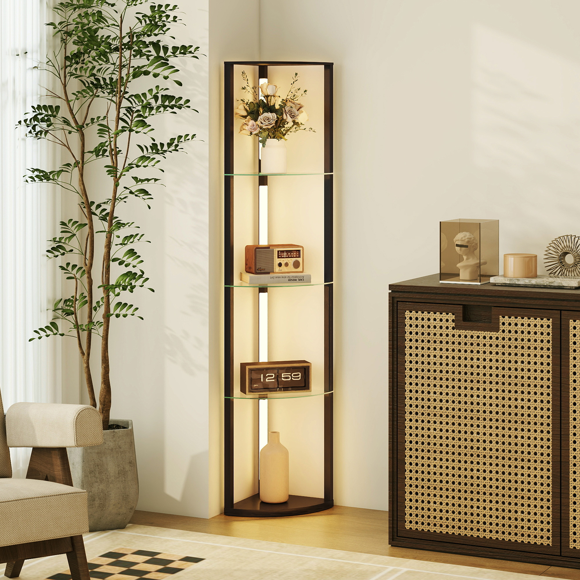 HOMCOM LED Floor Lamp with Shelves, Dimmable Standing Lamp with Foot Switch for Living Room, Bedroom, Black 9