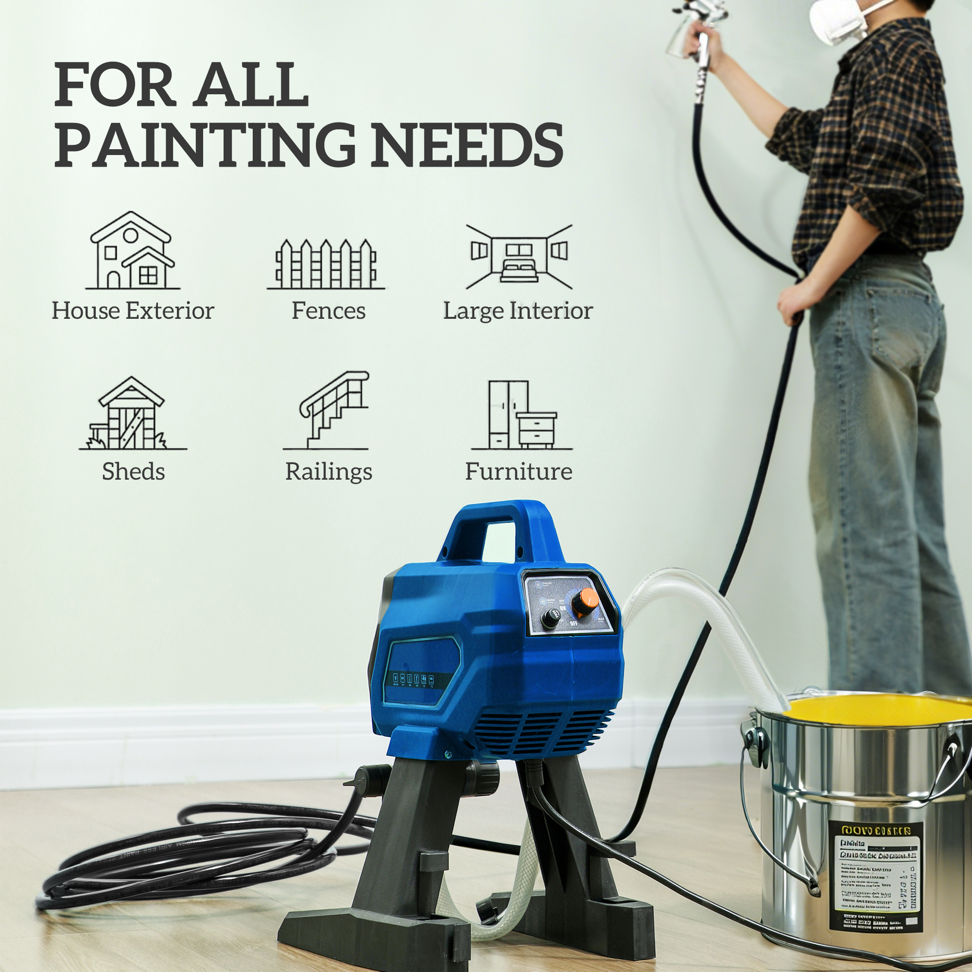 HOMCOM Airless Paint Sprayer, Thinning-Free, Electric﻿ Fence Paint Sprayer for Exterior and Inner DIY Painting Projects, Wall Spray Gun Machine, Household Use, 1.5L/min, 200Bar, 7.5m Hose Dark Blue 4