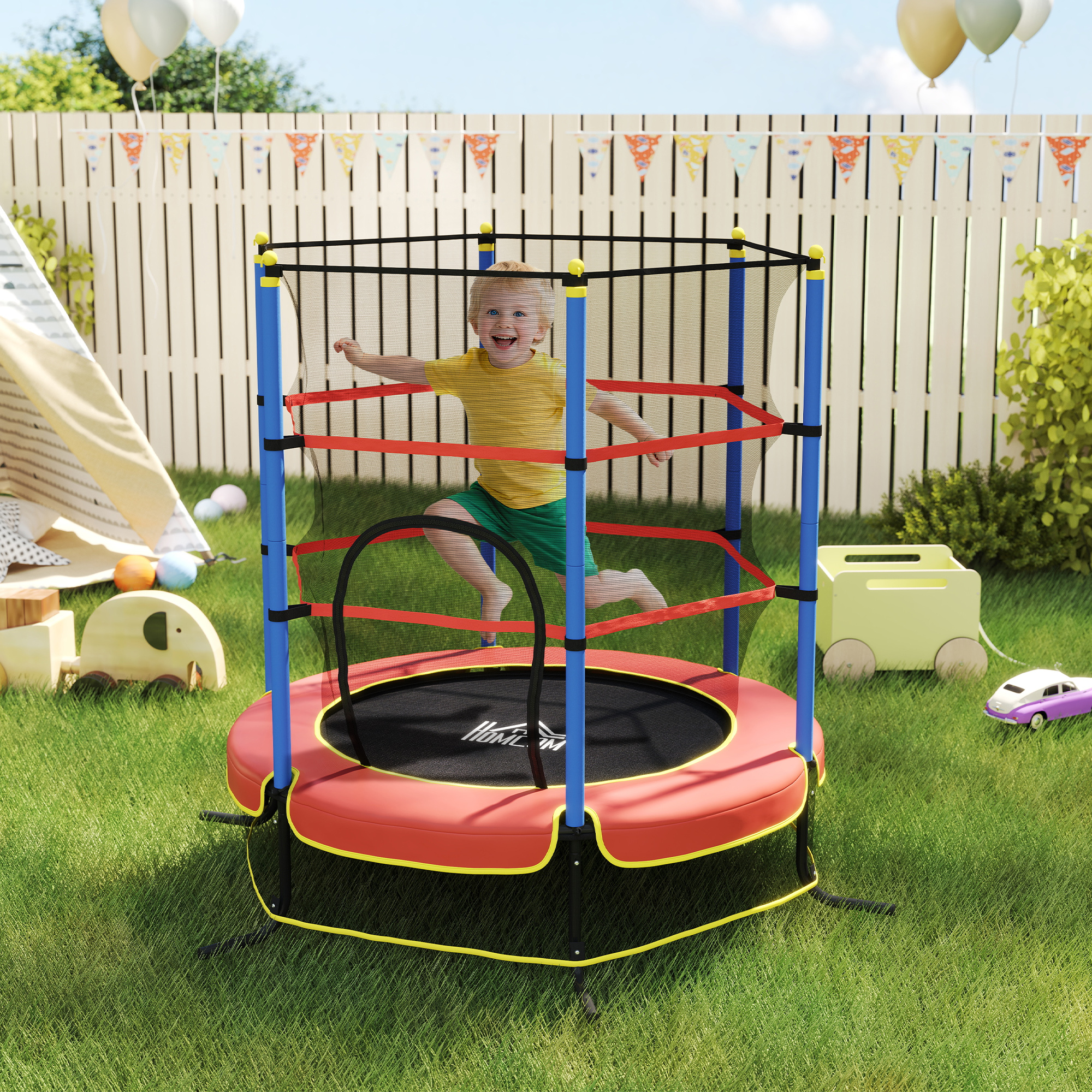 HOMCOM Kids Trampoline, with Safety Net, for Ages 3-10 Years 2