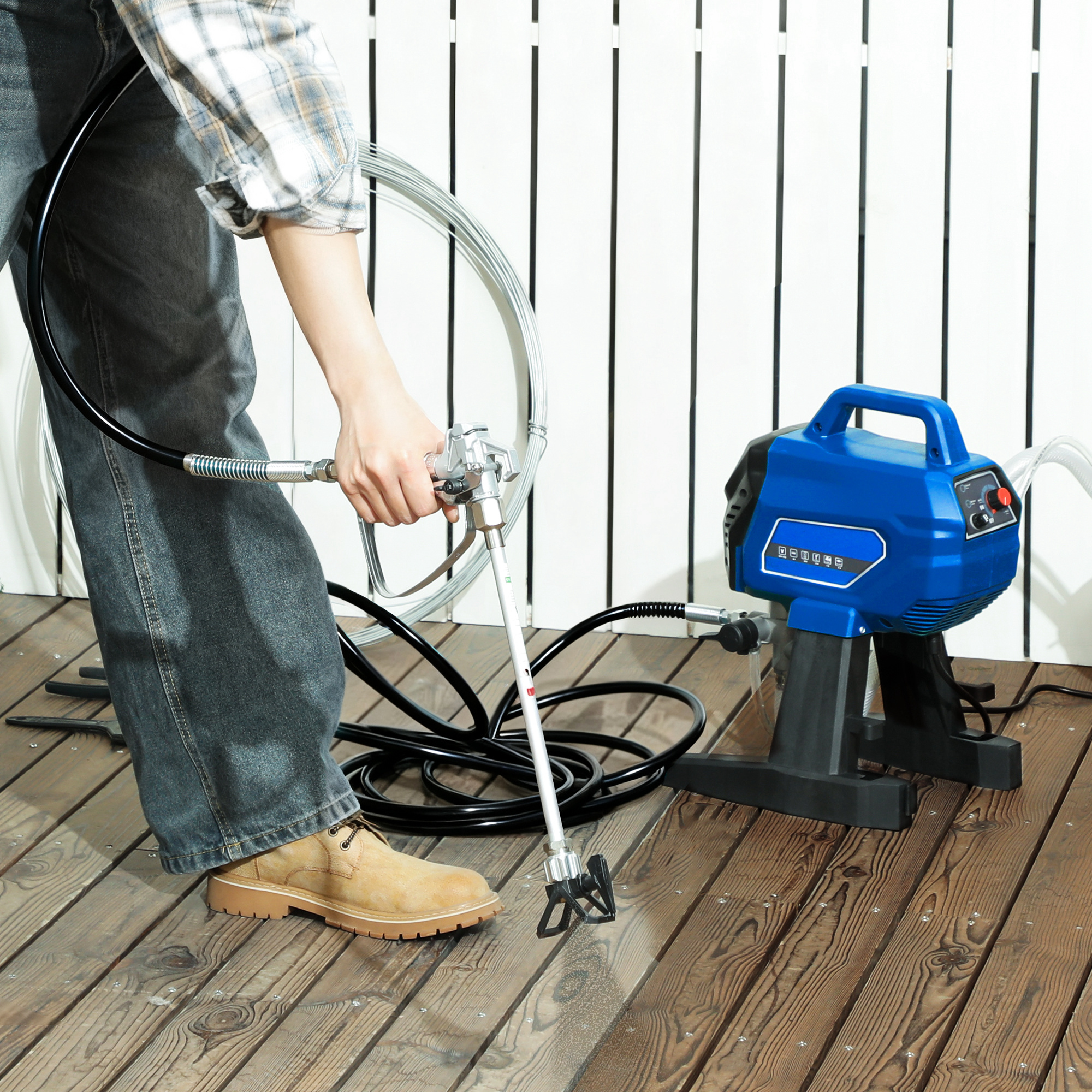 HOMCOM Airless Paint Sprayer, Thinning-Free, Electric﻿ Fence Paint Sprayer for Exterior and Inner DIY Painting Projects, Wall Spray Gun Machine, Household Use, 1.5L/min, 200Bar, 7.5m Hose Dark Blue 2