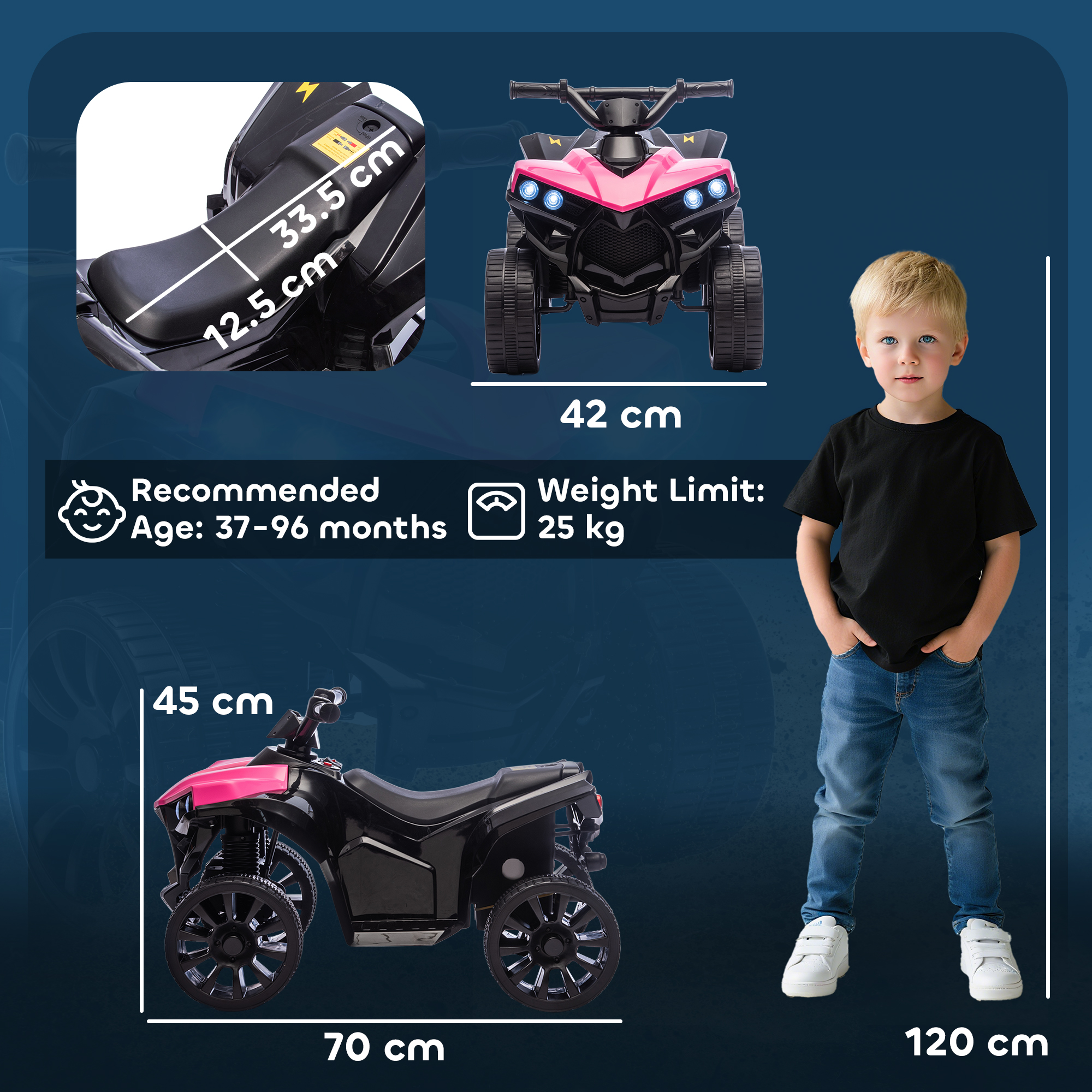 AIYAPLAY 6V Kids ATV, 4 Wheeler Electric Ride on Car with Music and LED Headlights, for Ages 3-8 Years Boys and Girls, Pink 3