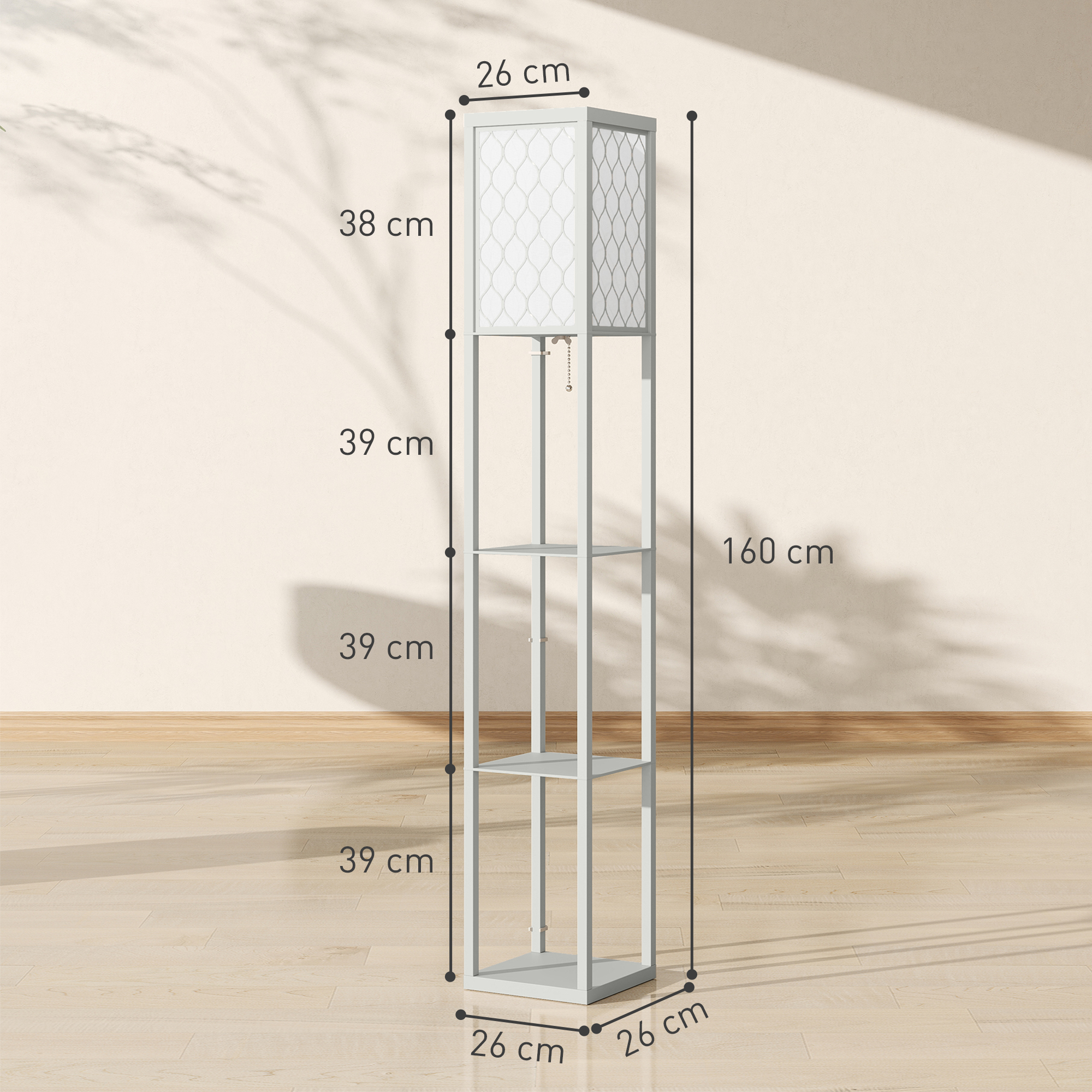 HOMCOM Three-Shelf Standing Lamp Grey/White 3
