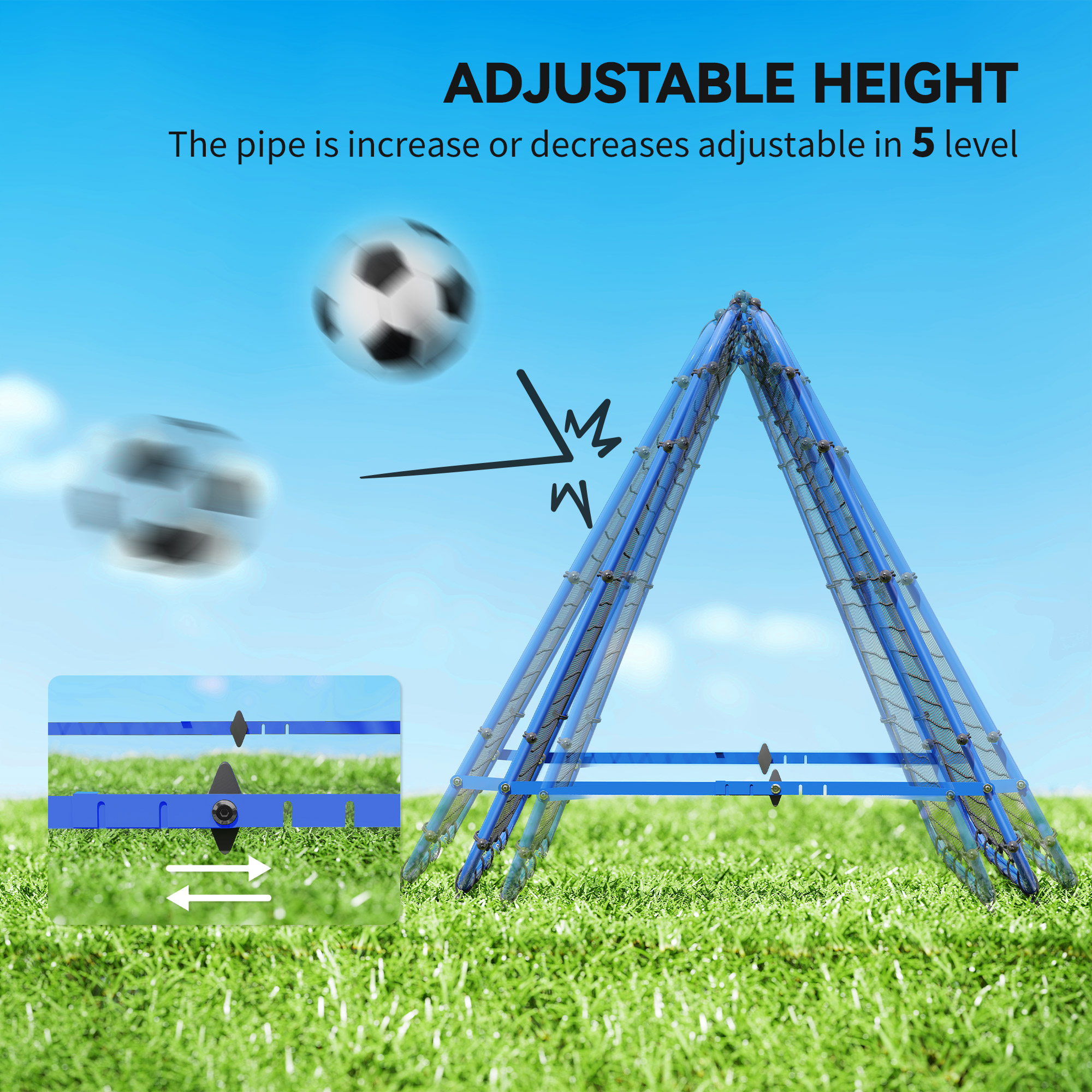 HOMCOM Double Sided Football Rebounder Net, Football Rebound Goal with Five Adjustable Angles, Blue 4