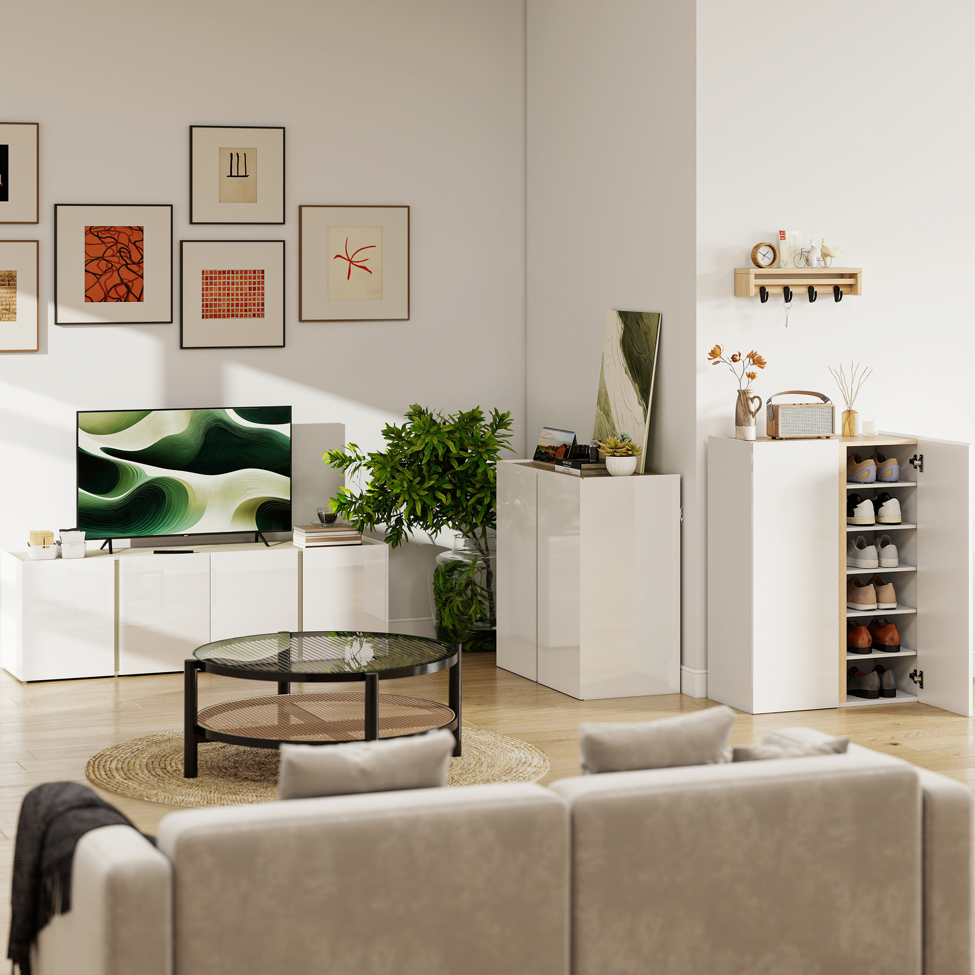 HOMCOM TV Schrank TV Board mit 4 Soft-Close-Türen Hochglanz TV Lowboard für günstig online kaufen