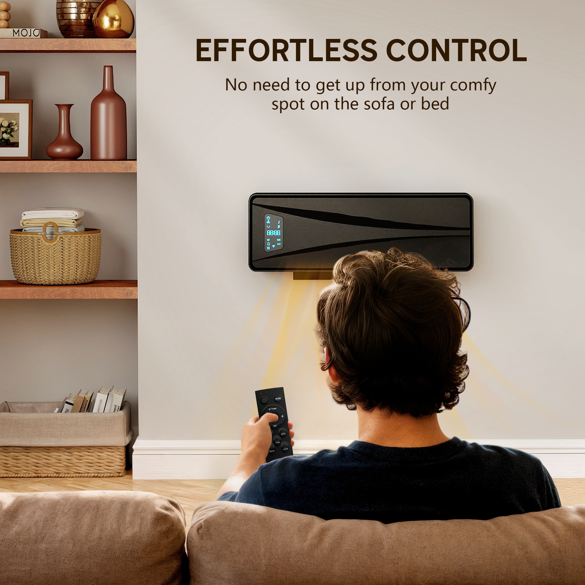 HOMCOM 2000W Ceramic Electric Heater with Fan, Adjustable Thermostat, Wall Mounted Black 8