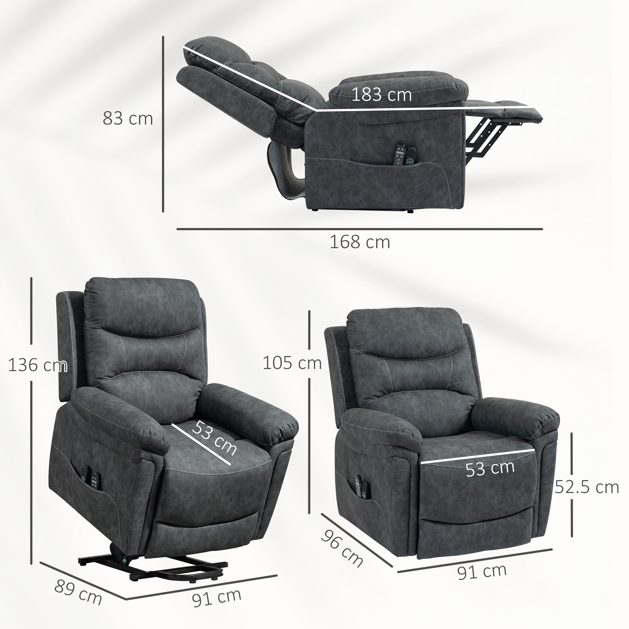 HOMCOM Power Lift Recliner Chair with Vibration Massage, Heat, USB Grey 3