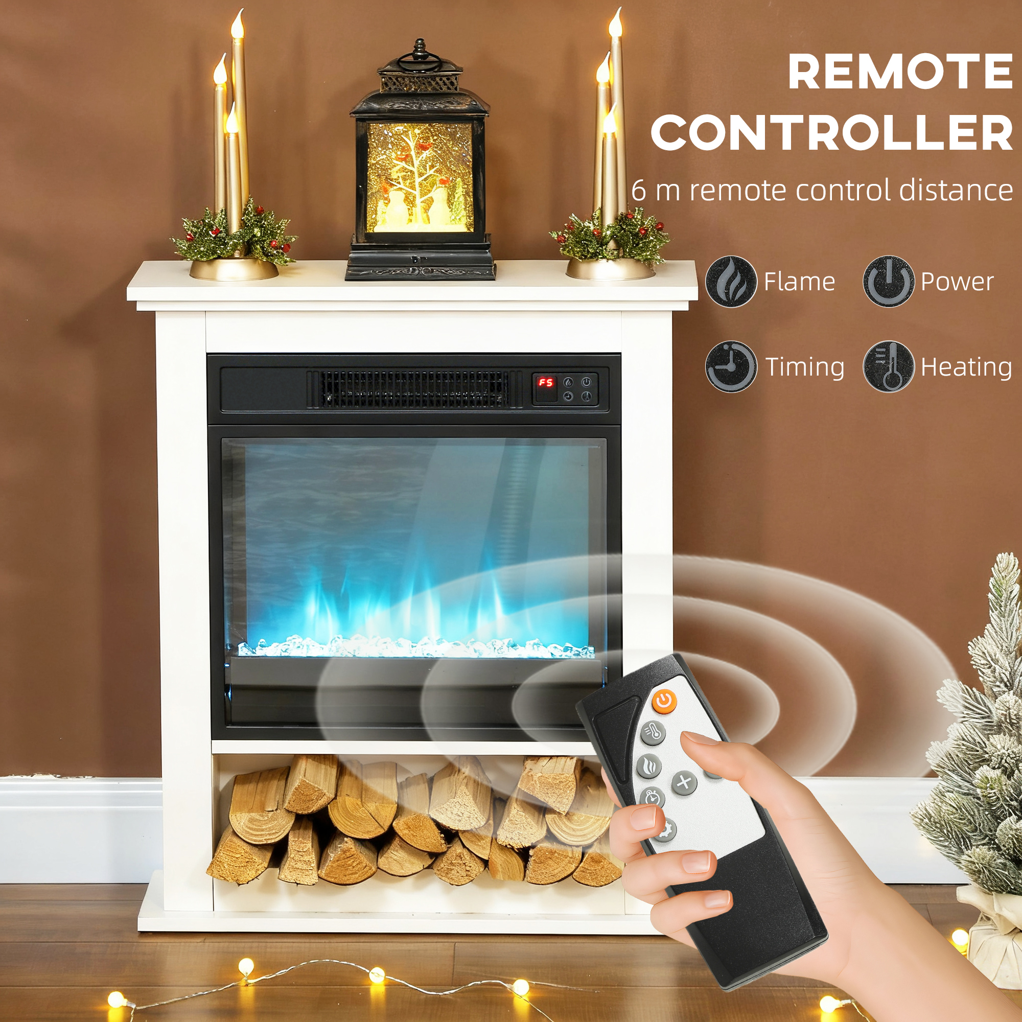 HOMCOM 1800W Adjustable Faux Flame Electric Fireplace White 6