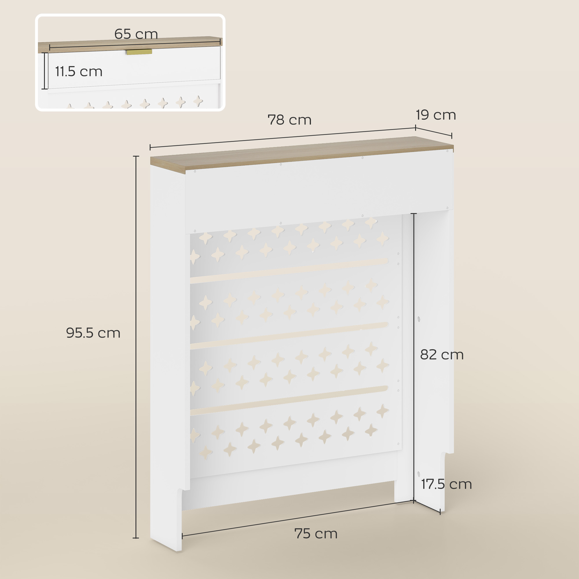 HOMCOM 78 x 19 cm Minimal Radiator Cover, with Drawer White 3
