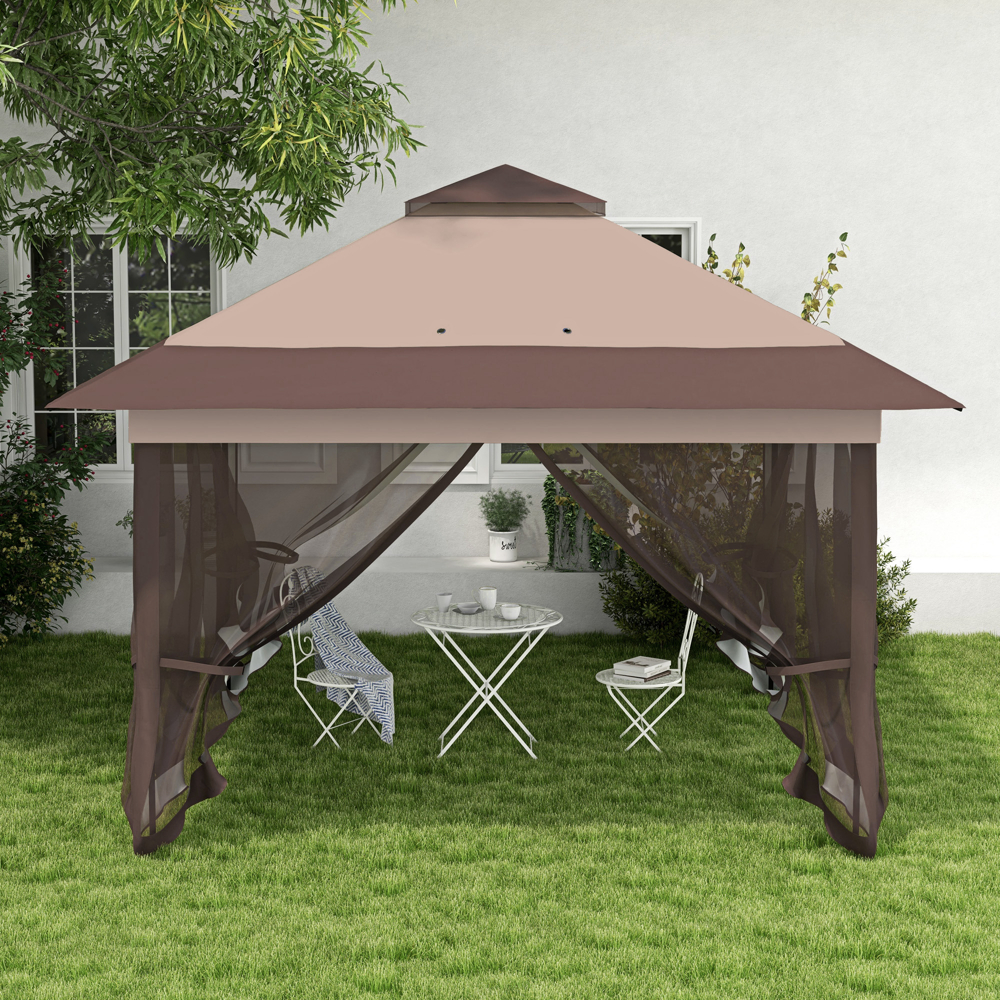 Outsunny 3.6 x 3.6 m Pop up Gazebo with Netting, Height Adjustable Party Tent Instant Canopy Sun Shade Shelter, Khaki 9
