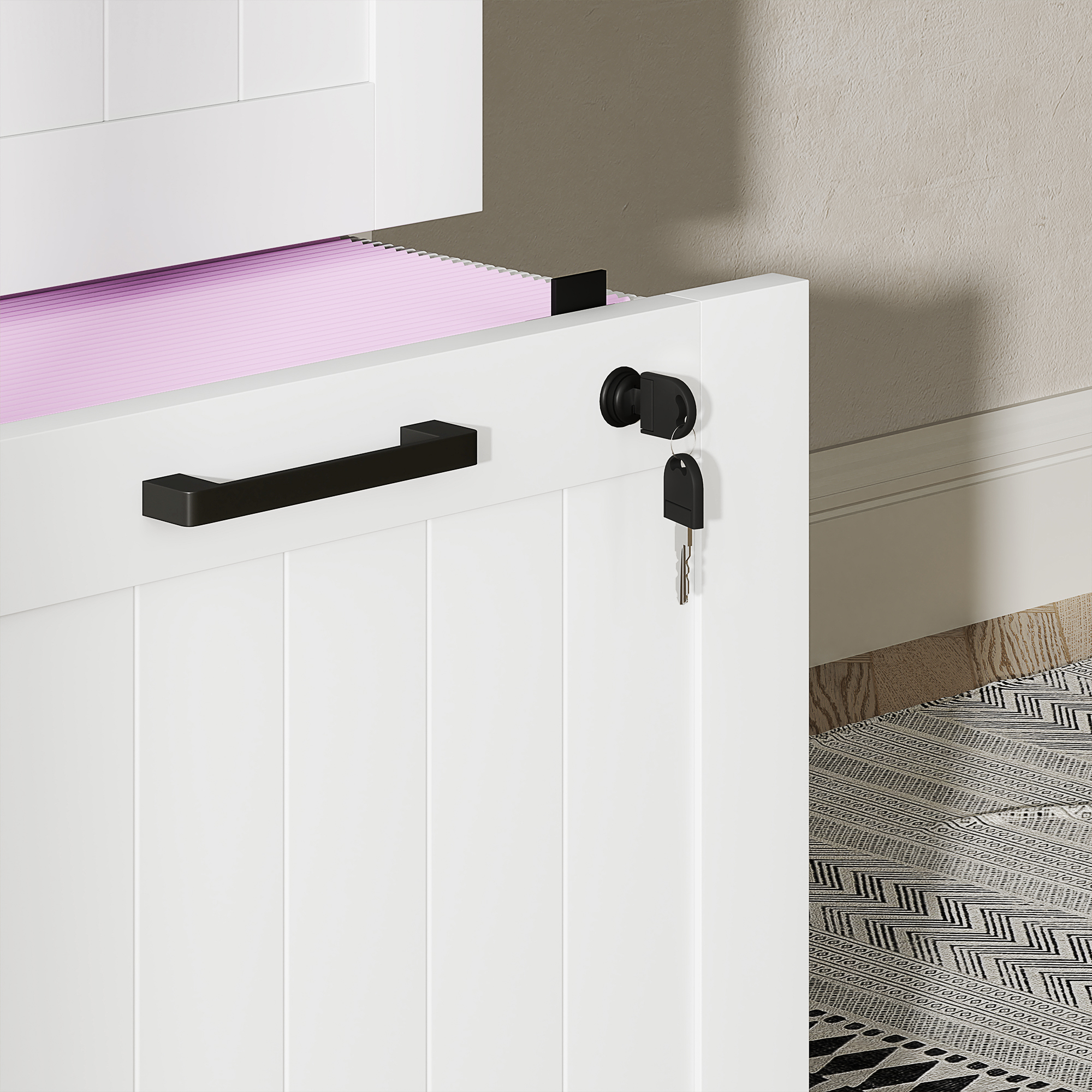 HOMCOM 4 Drawer Filing Cabinet with Lock, Office Storage Cabinet with Adjustable Hanging Bars for A4 Letter Size Files, White 8