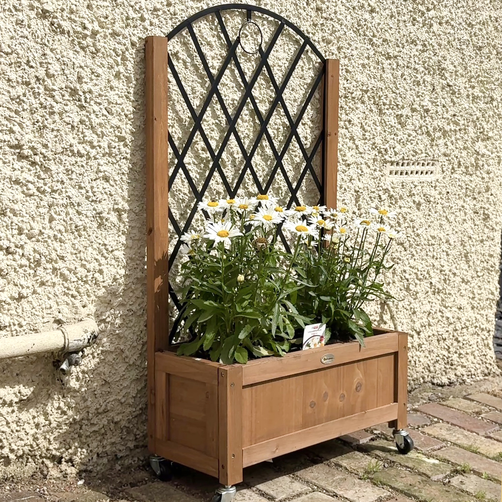 Outsunny Wooden Planter, with Metal Trellis Brown/Black 8