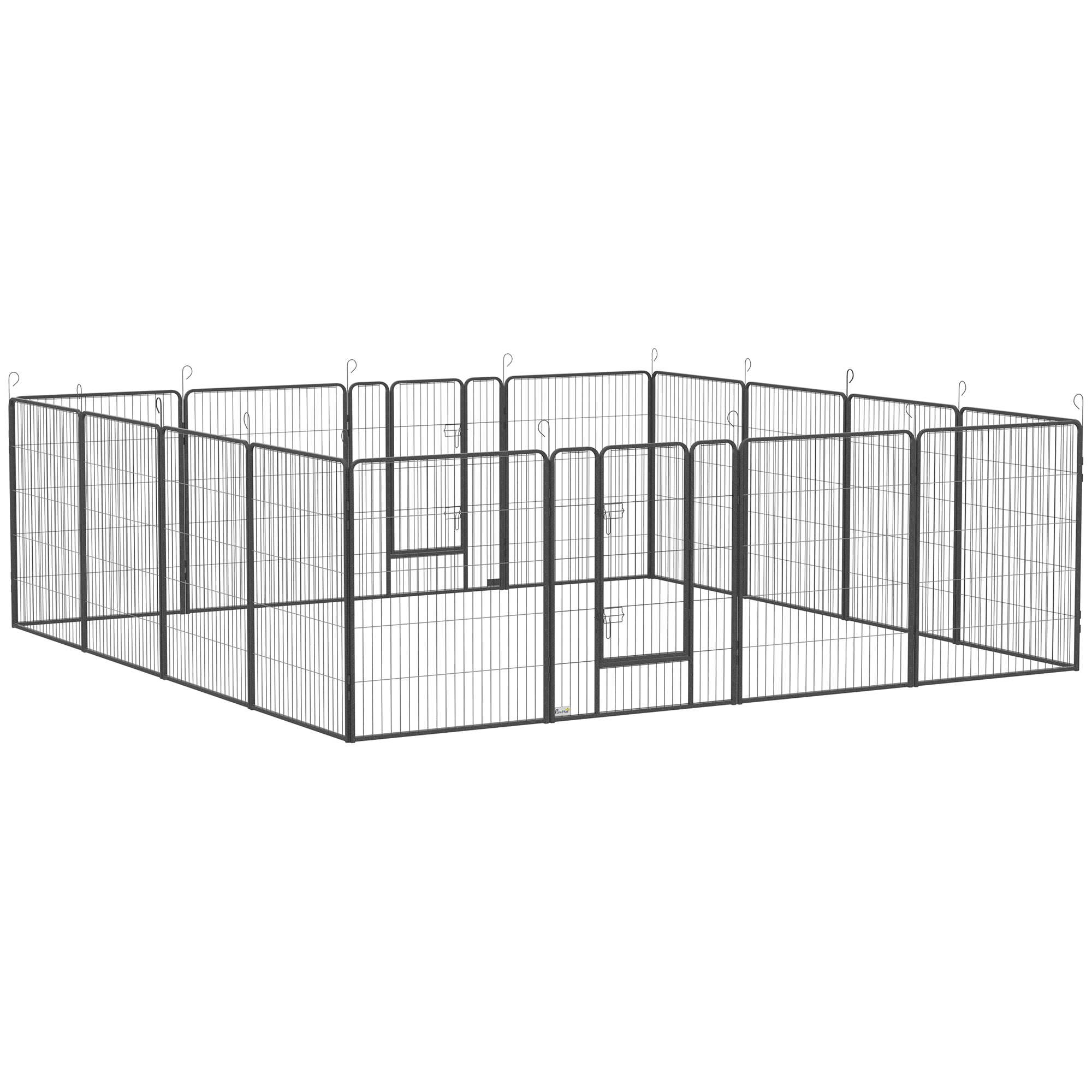PawHut Welpenauslauf Welpenlaufstall Freigehege für kleine und mittlere Hunde, DIY Welpengehege mit 2 Türen aus Stahl, grau   Aosom.de – PawHut