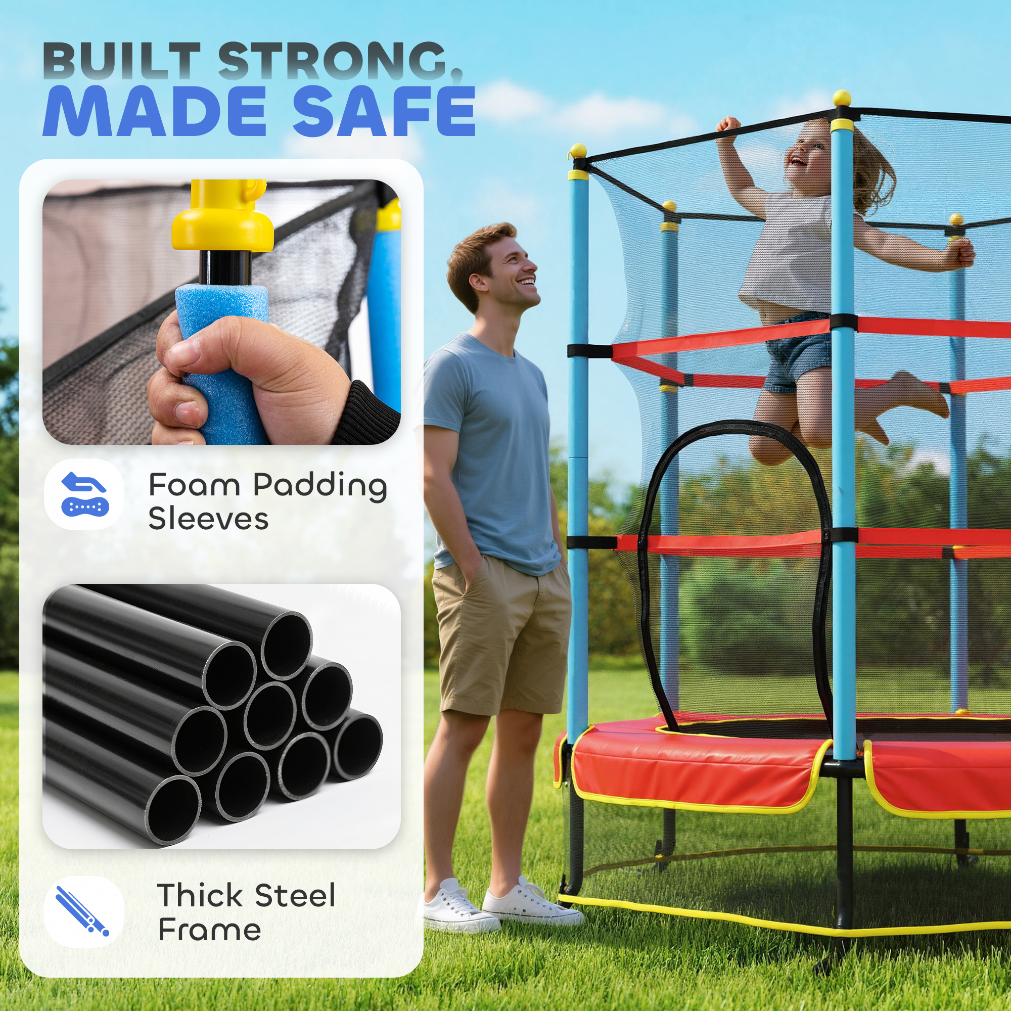 HOMCOM Kids Trampoline, with Safety Net, for Ages 3-10 Years 4