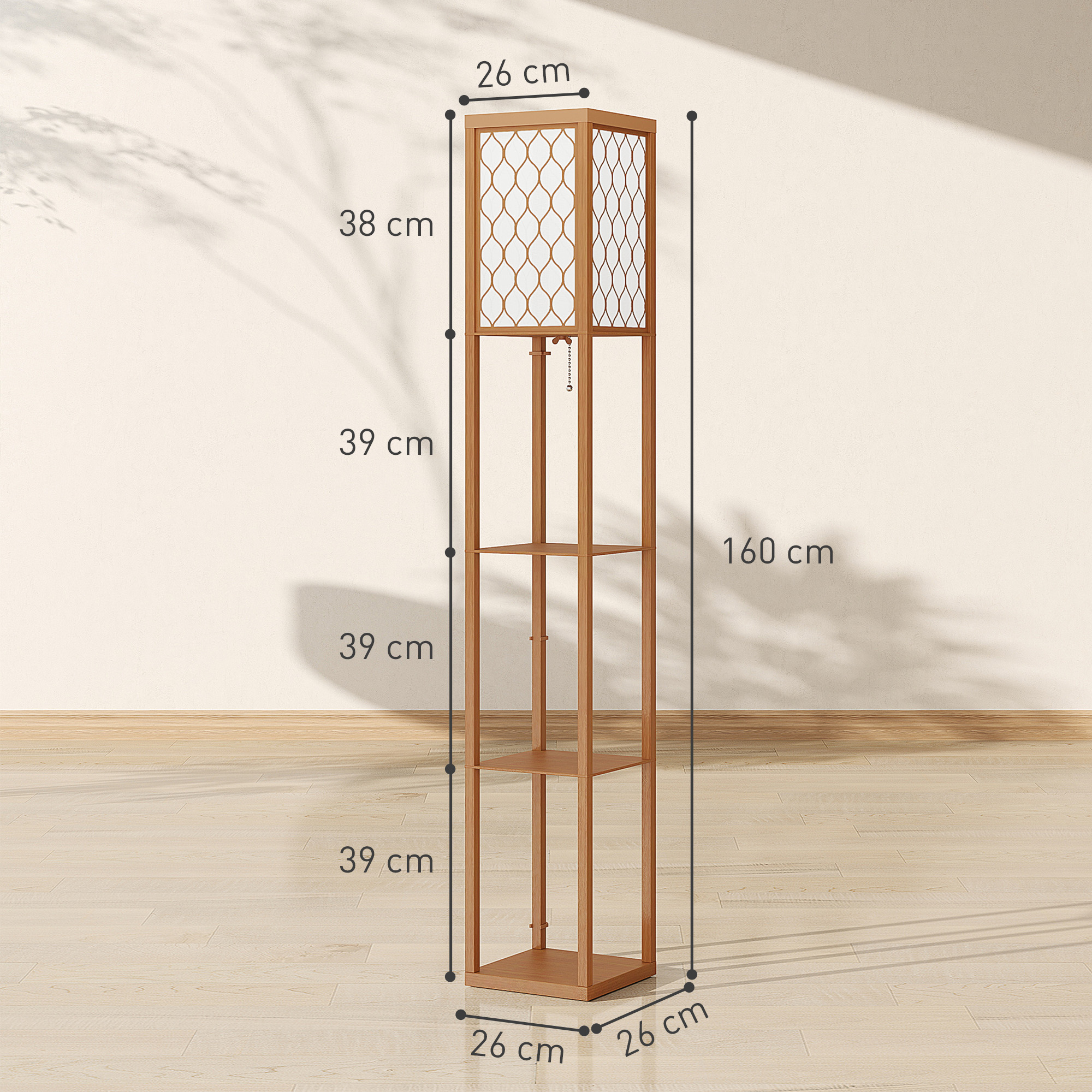 HOMCOM Three-Shelf Standing Lamp Natural 3
