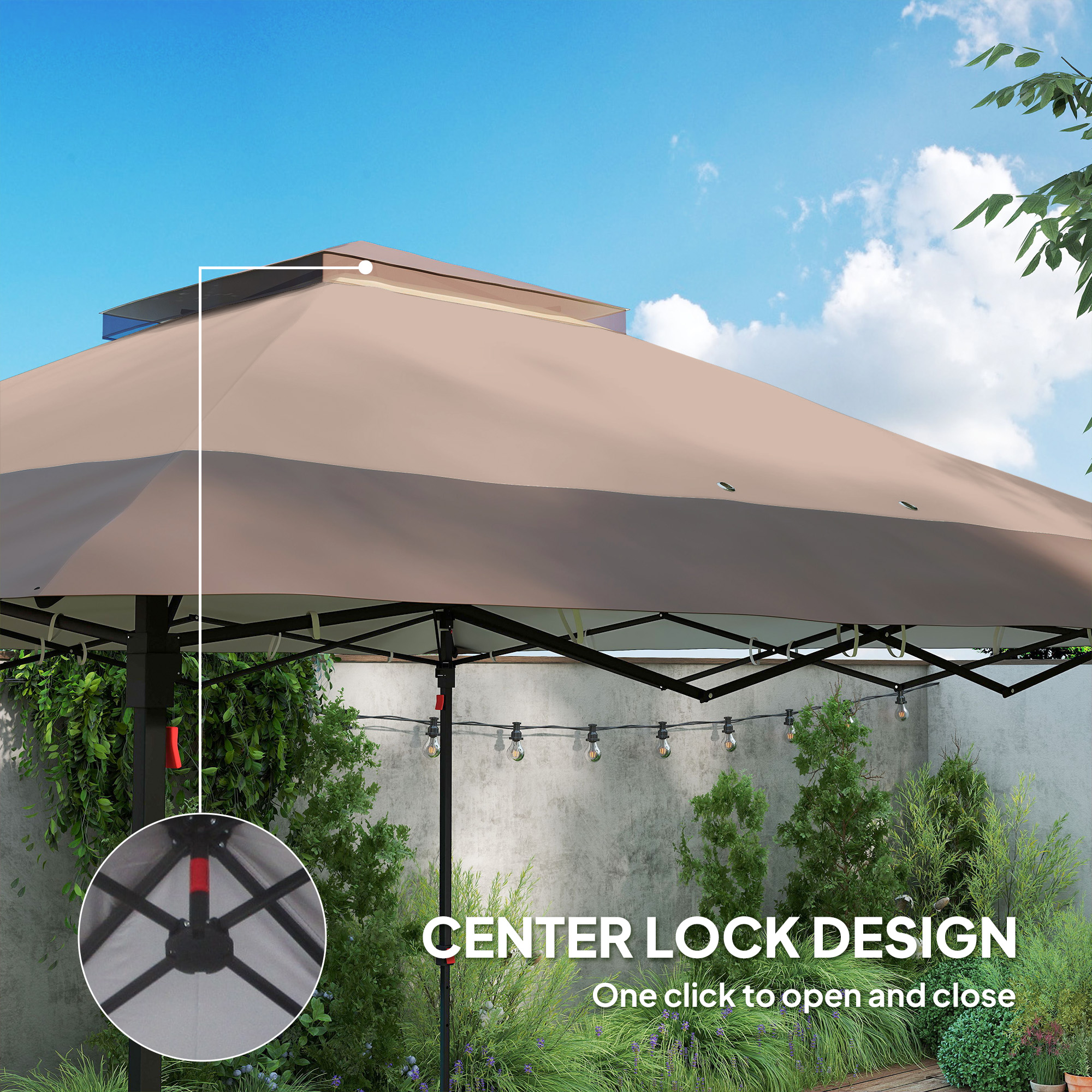 Outsunny 3.6 x 3.6 m Pop up Gazebo with Netting, Height Adjustable Party Tent Instant Canopy Sun Shade Shelter, Khaki 4