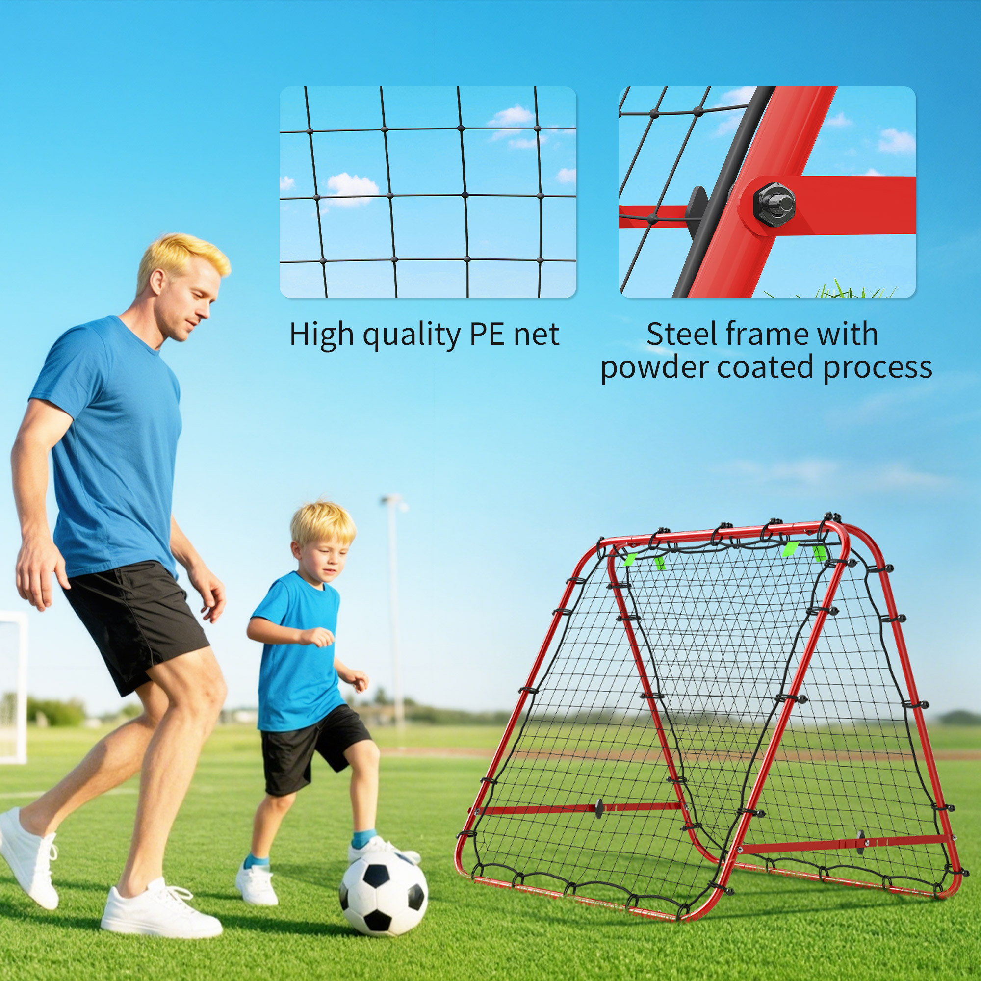 HOMCOM Double Sided Football Rebounder Net, Football Rebound Goal with Five Adjustable Angles, Red 6