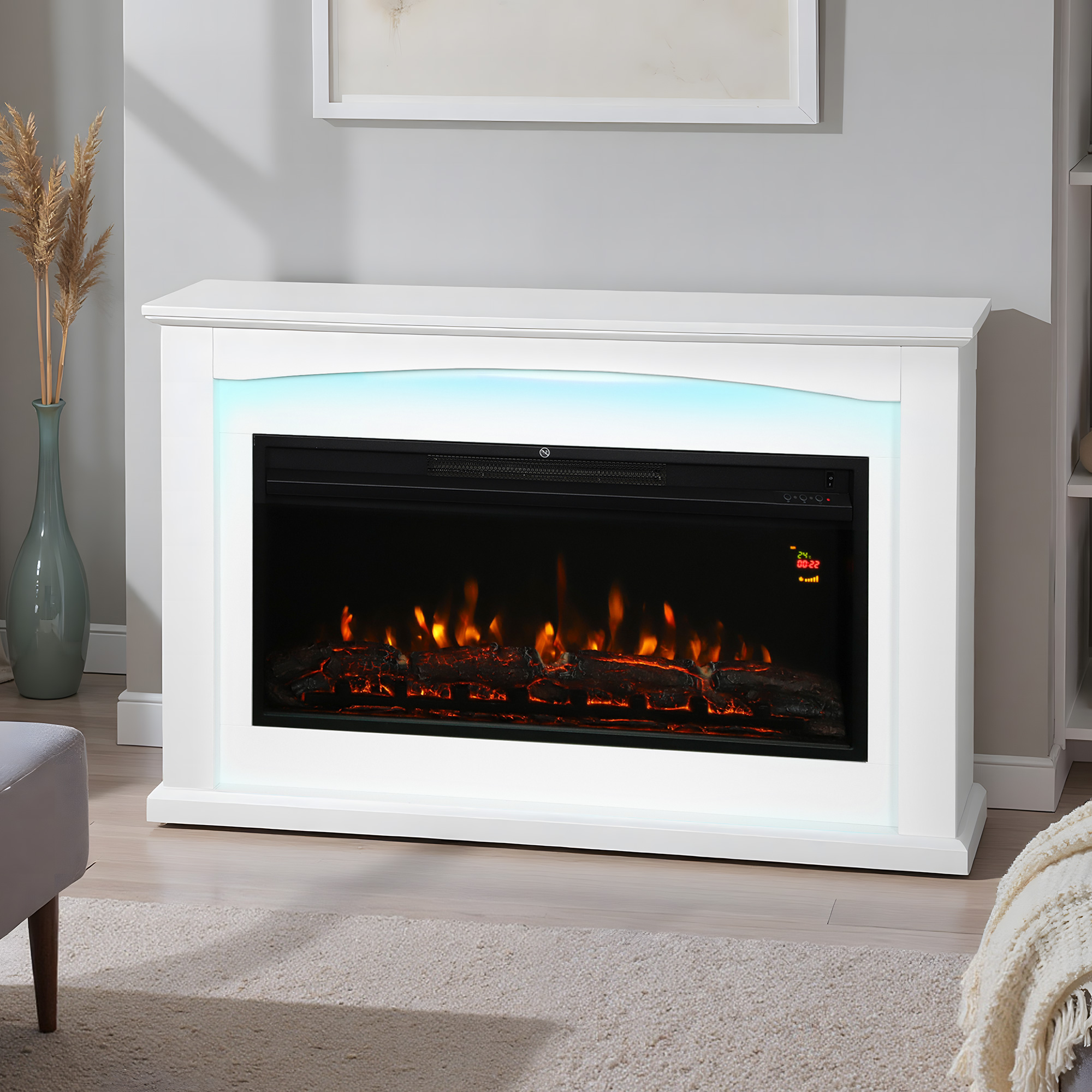 HOMCOM 2000W 5118 BTU Faux Flame Fireplace White 9