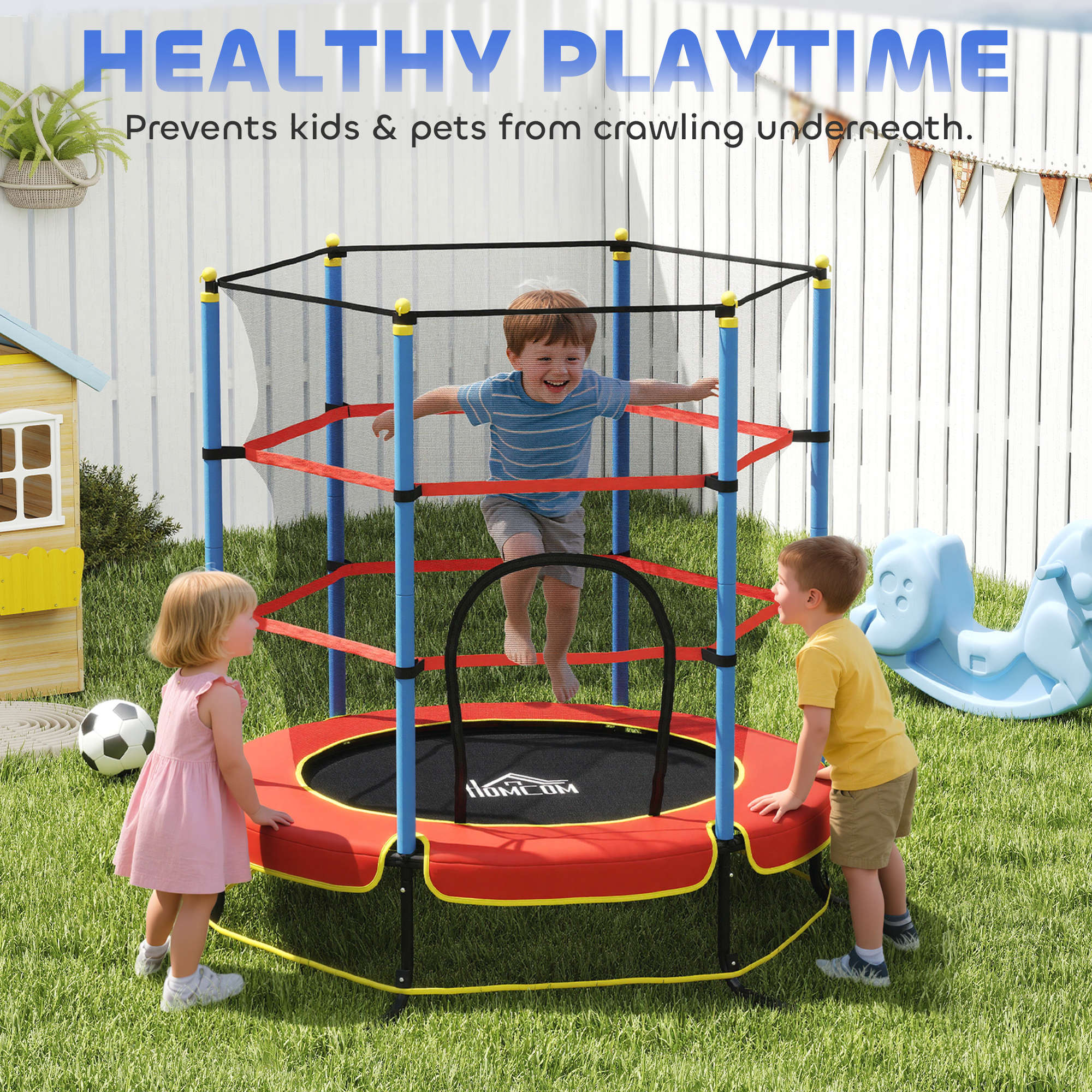 HOMCOM Kids Trampoline, with Safety Net, for Ages 3-10 Years 9