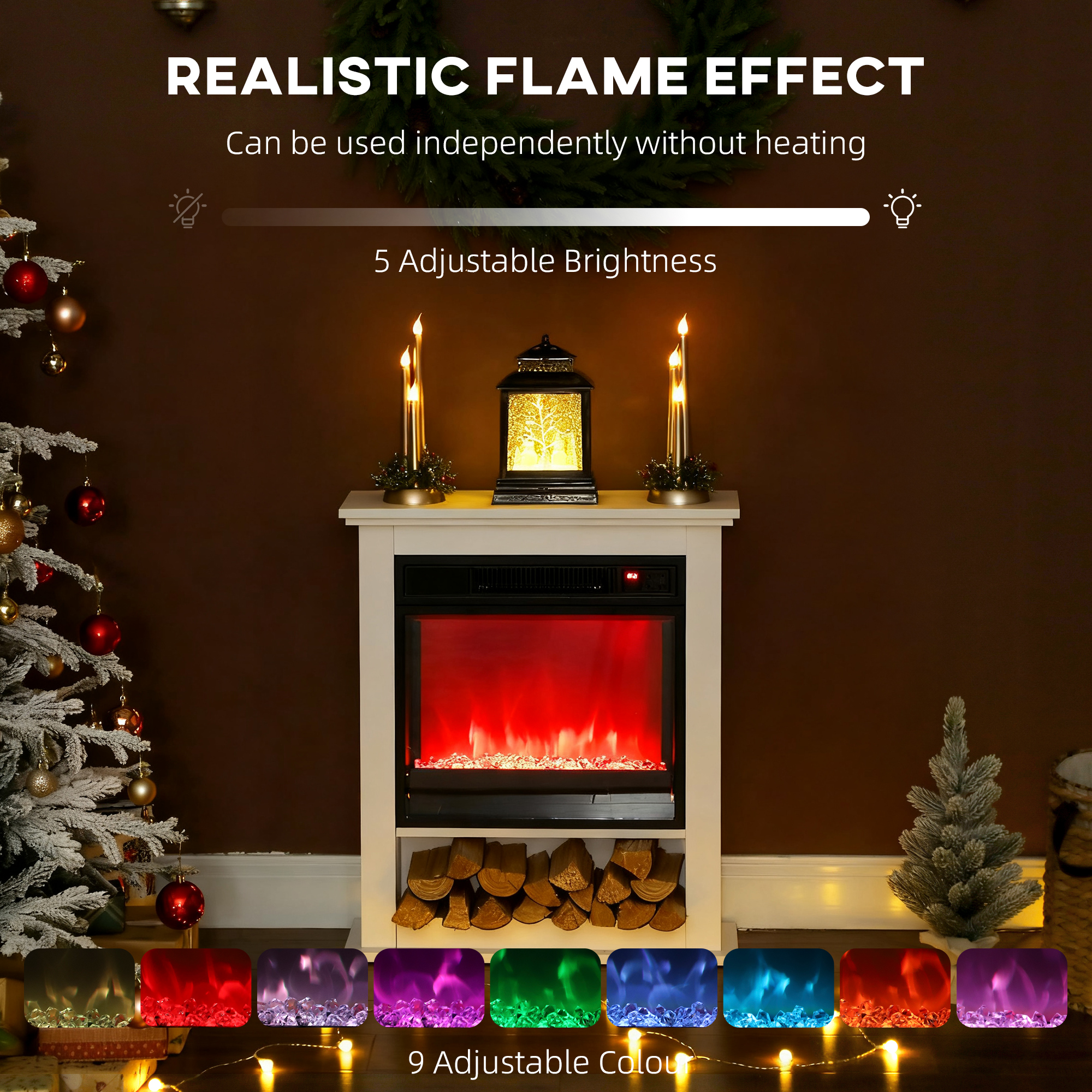 HOMCOM 1800W Adjustable Faux Flame Electric Fireplace White 4