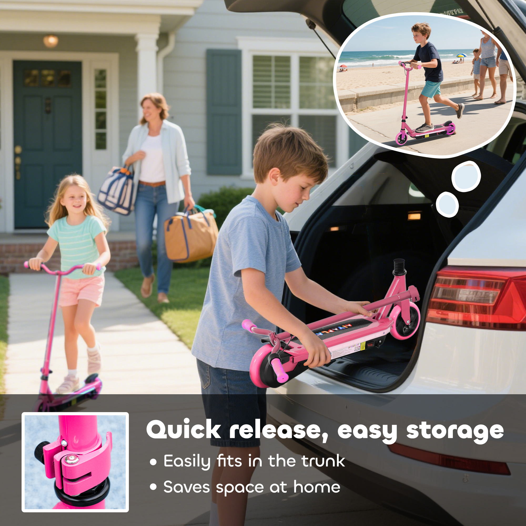 AIYAPLAY Electric Scooter for Kids 6-14 Years, with Colourful Lights, Pink 6