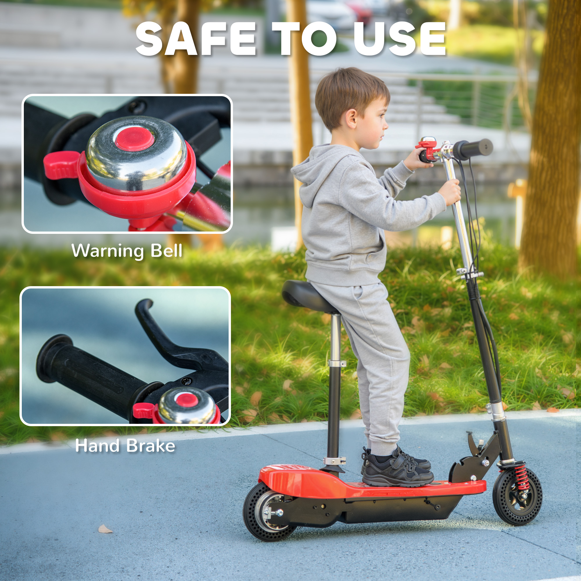 HOMCOM Steel Ride on Powered Scooter, Folding E-Scooter with Warning Bell, 15km/h Maximum Speed, for 6-14 Years Old, Red 7