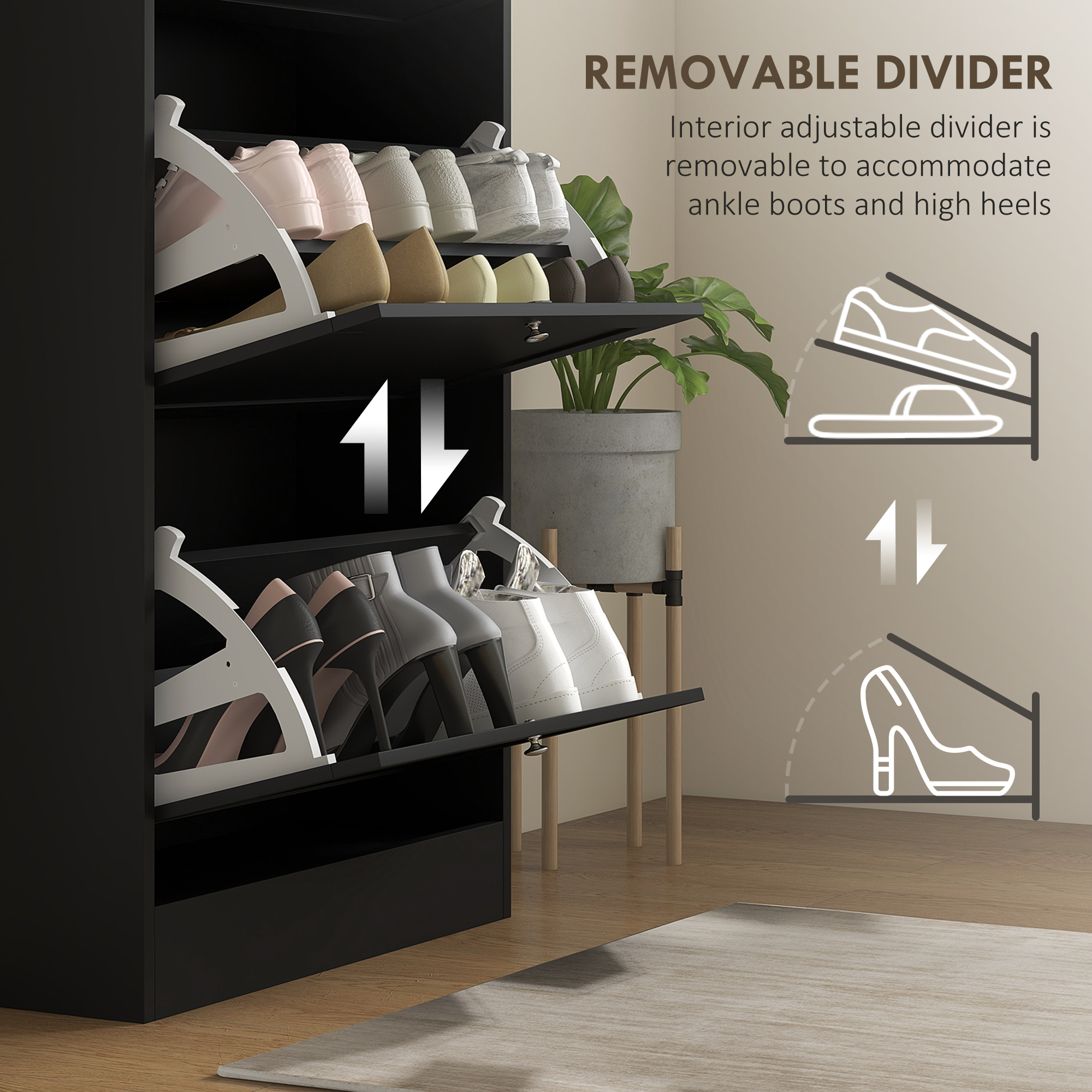 HOMCOM Modern Compact Three-Drawer Shoe Storage Cabinet Black 6