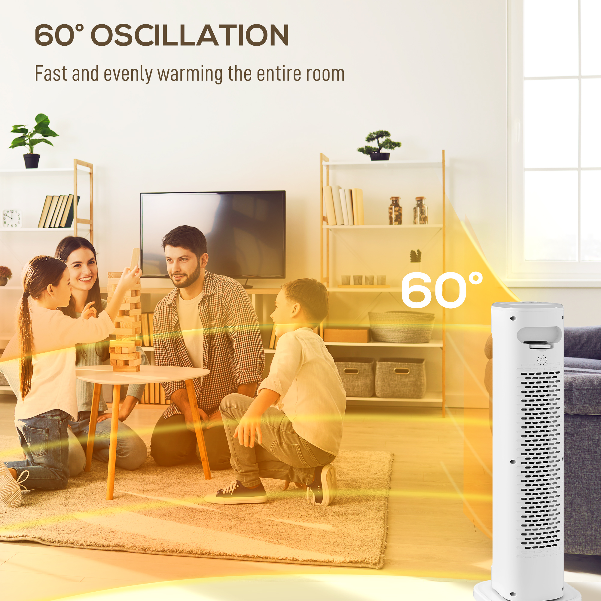 HOMCOM 2000W Ceramic Electric Heater with 3 Heat Settings, Timer White 6