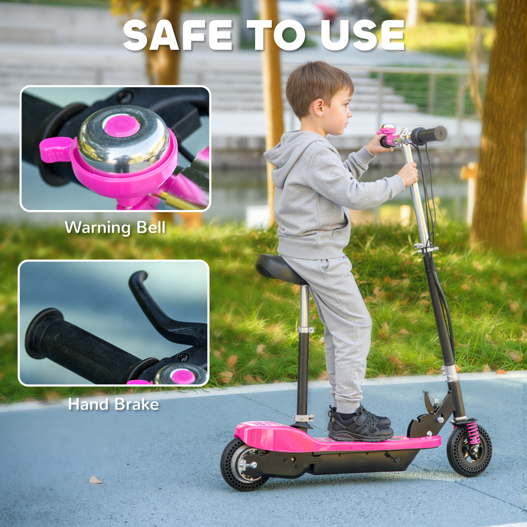 HOMCOM Steel Ride on Powered Scooter, Folding E-Scooter with Warning Bell, 15km/h Maximum Speed, for 6-14 Years Old, Pink 7