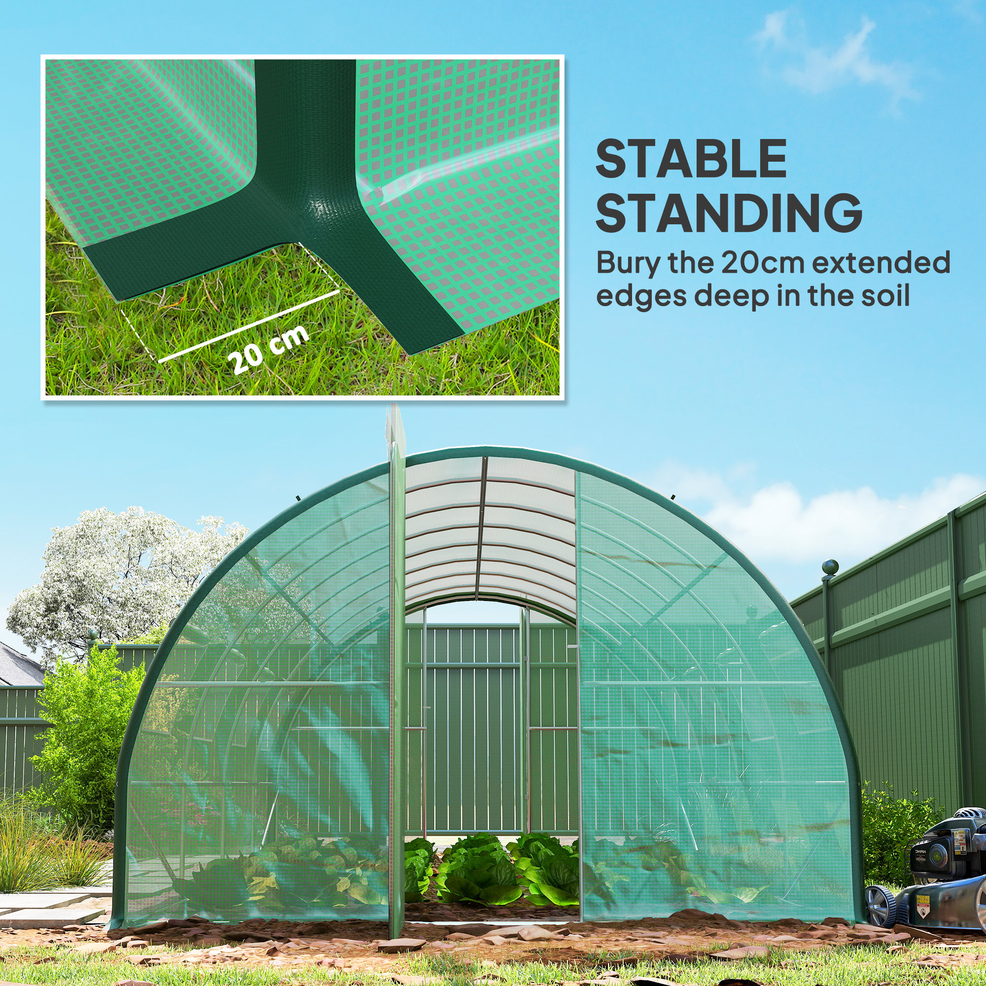 Outsunny Polyethylene Upgraded Structure Walk-in Polytunnel Greenhouse, 6 x 3(m), Green 8