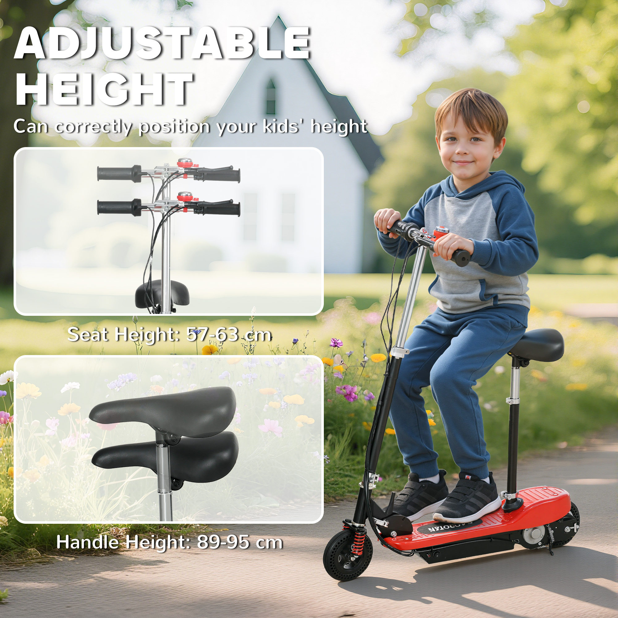 HOMCOM Steel Ride on Powered Scooter, Folding E-Scooter with Warning Bell, 15km/h Maximum Speed, for 6-14 Years Old, Red 8