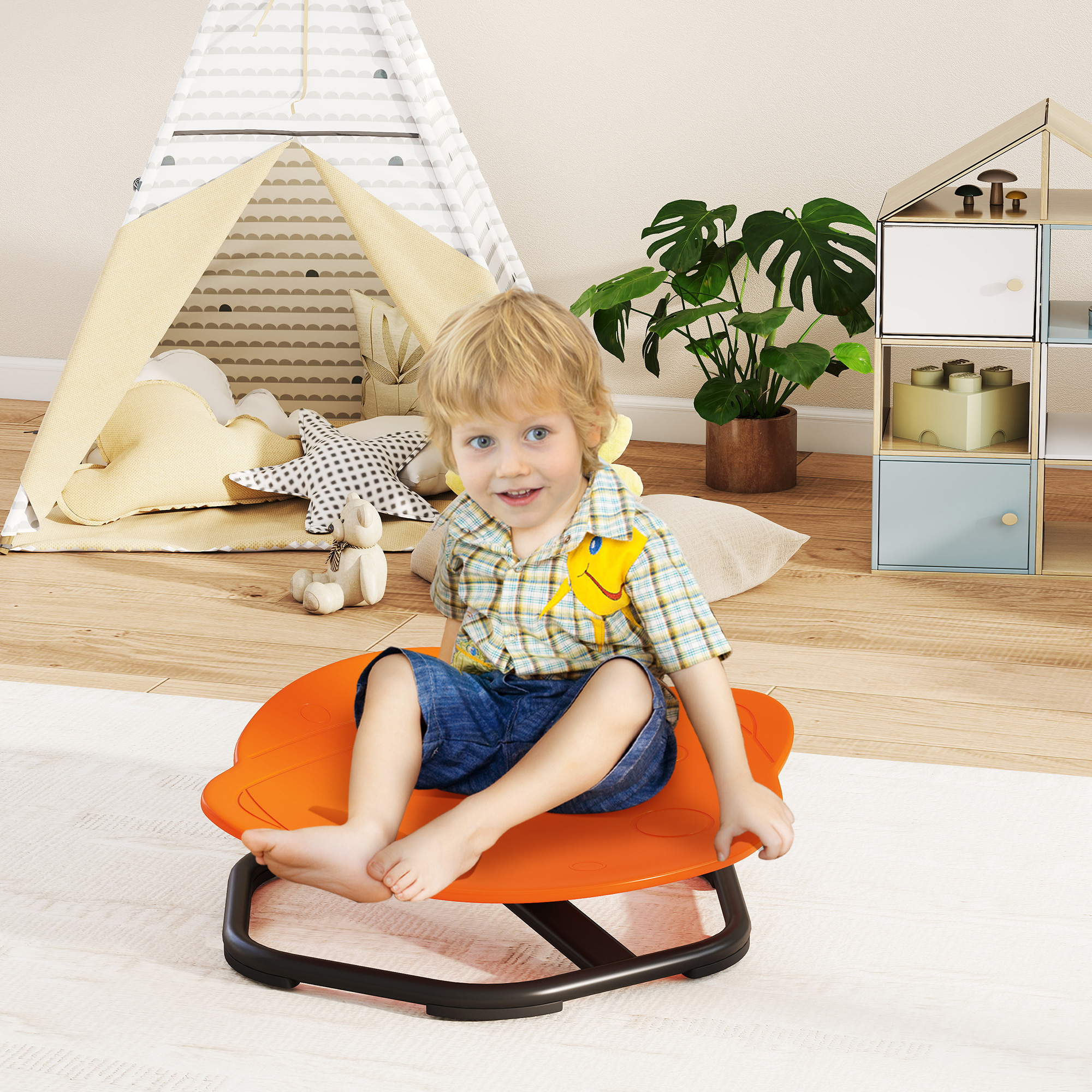 AIYAPLAY Planet-Shaped-kids Swivel Chair, Sensory Spinning Chair for Balance, Coordination Training, Orange 2