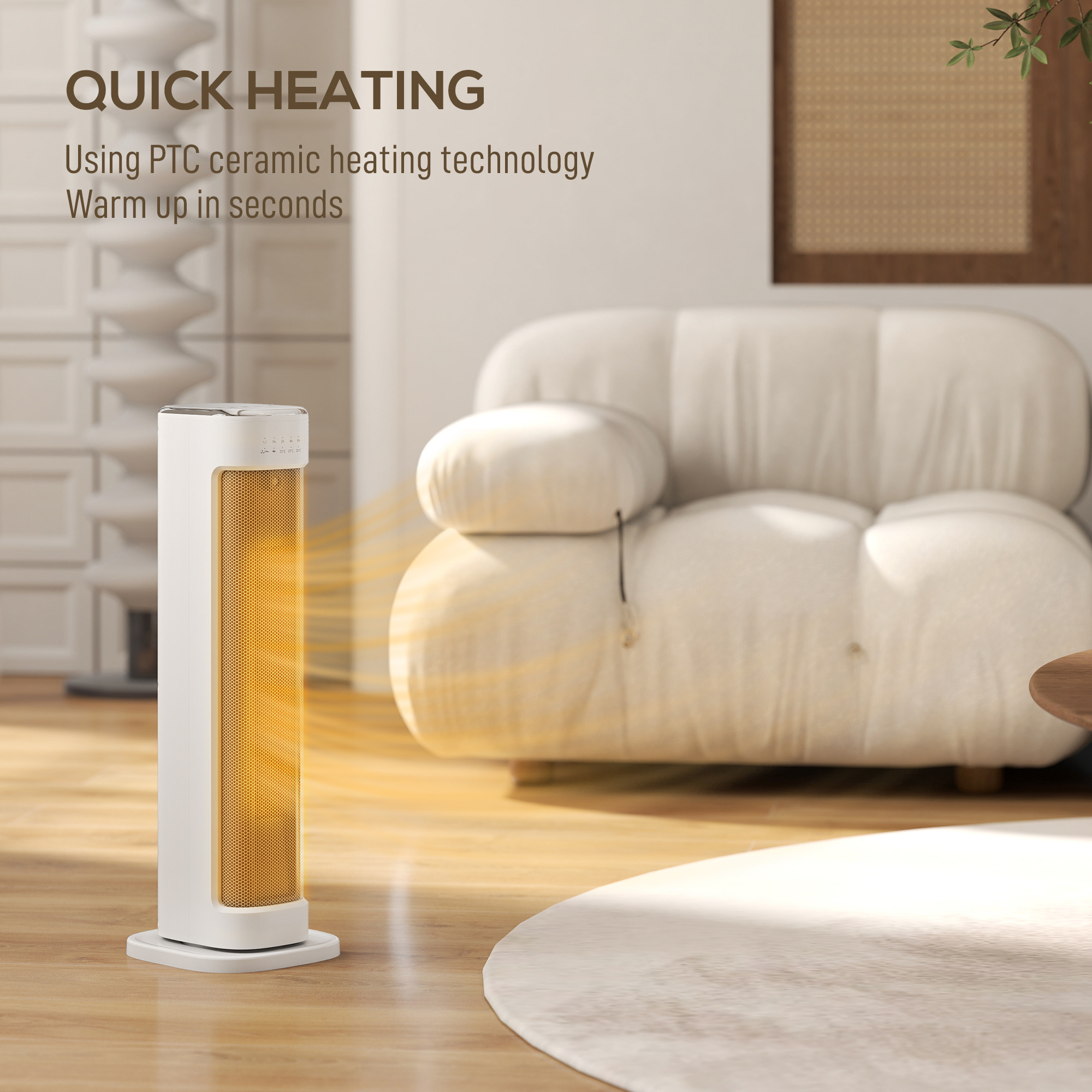 HOMCOM 2000W Ceramic Electric Heater with 3 Heat Settings, Timer White 4
