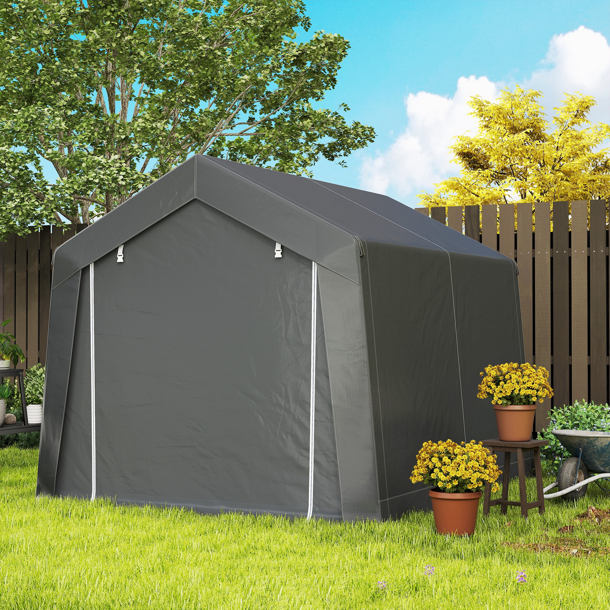 Outsunny 3.6 x 2.1m Portable Outdoor Shed, with Window Dark Grey 8