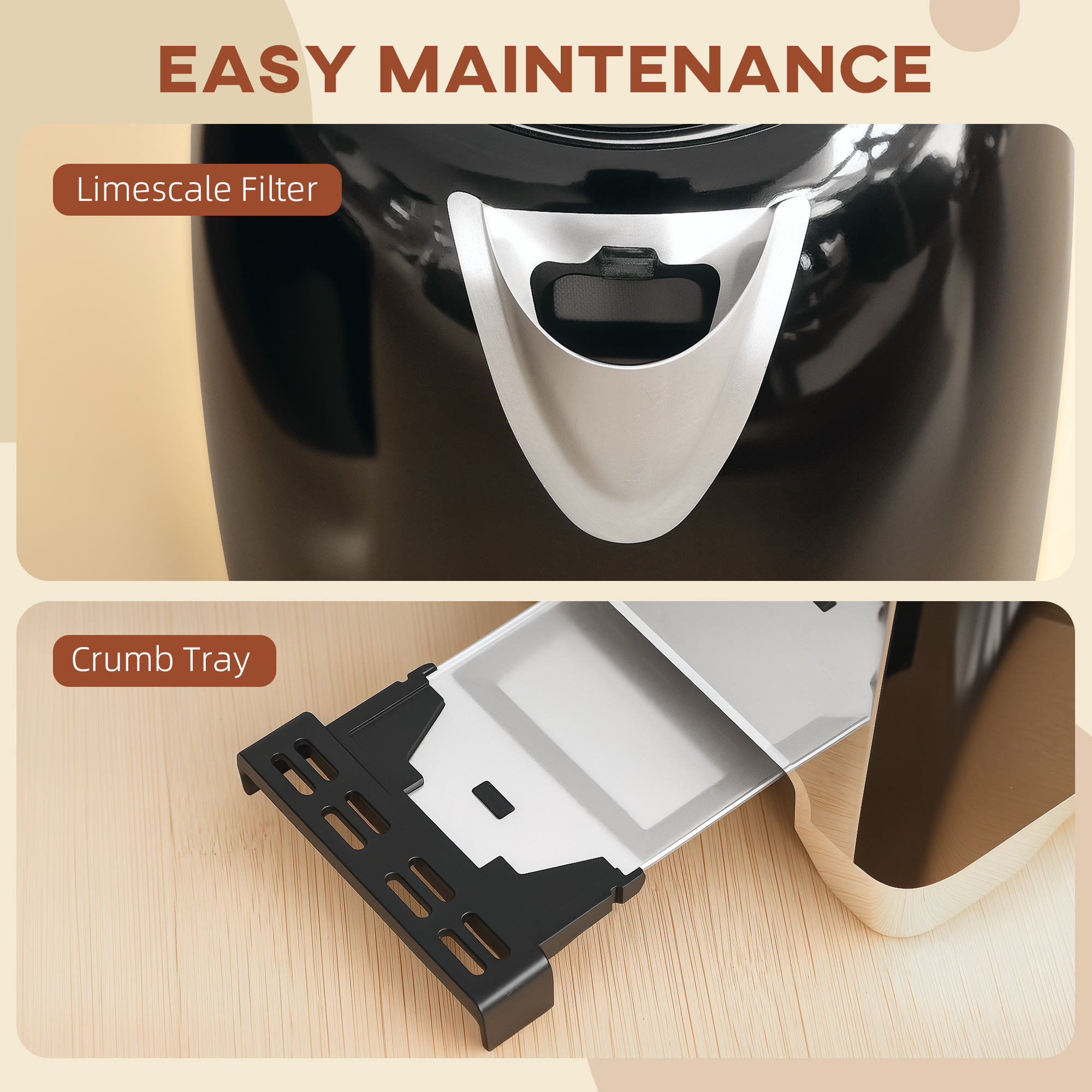 HOMCOM Simple Polished Toaster and Kettle Set Black 7