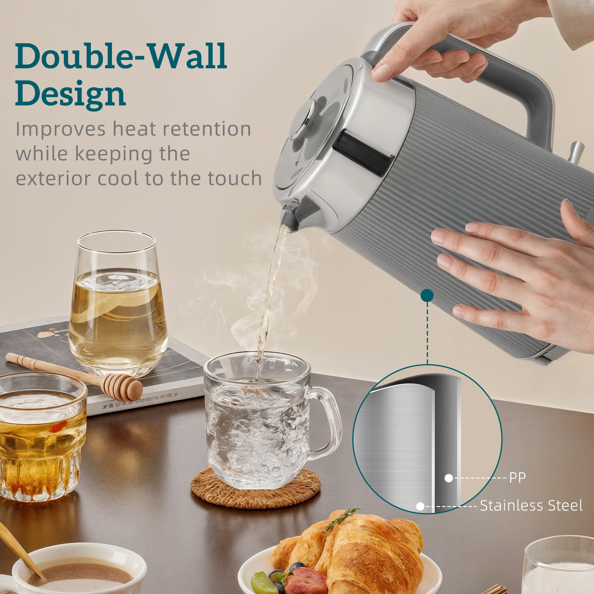 HOMCOM Electric Stainless Steel Kettle and Toaster Set, 3000W 1.7L UK Strix Thermostat Fast Boil Kettle w/ Limescale Filter, Cool Touch Body, 4 Slice Toaster with 7 Browning Levels, Crumb Tray, Grey 5