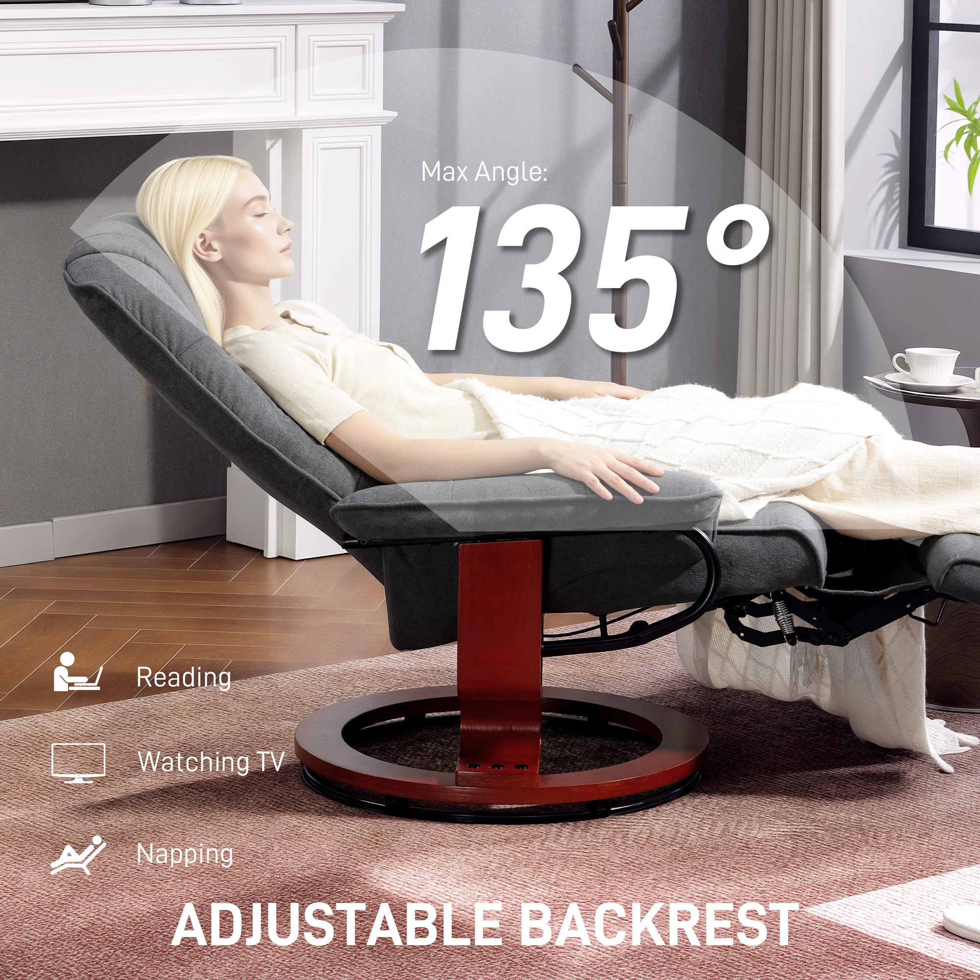 HOMCOM Reclining Swivel Chair, with Footrest Grey 4