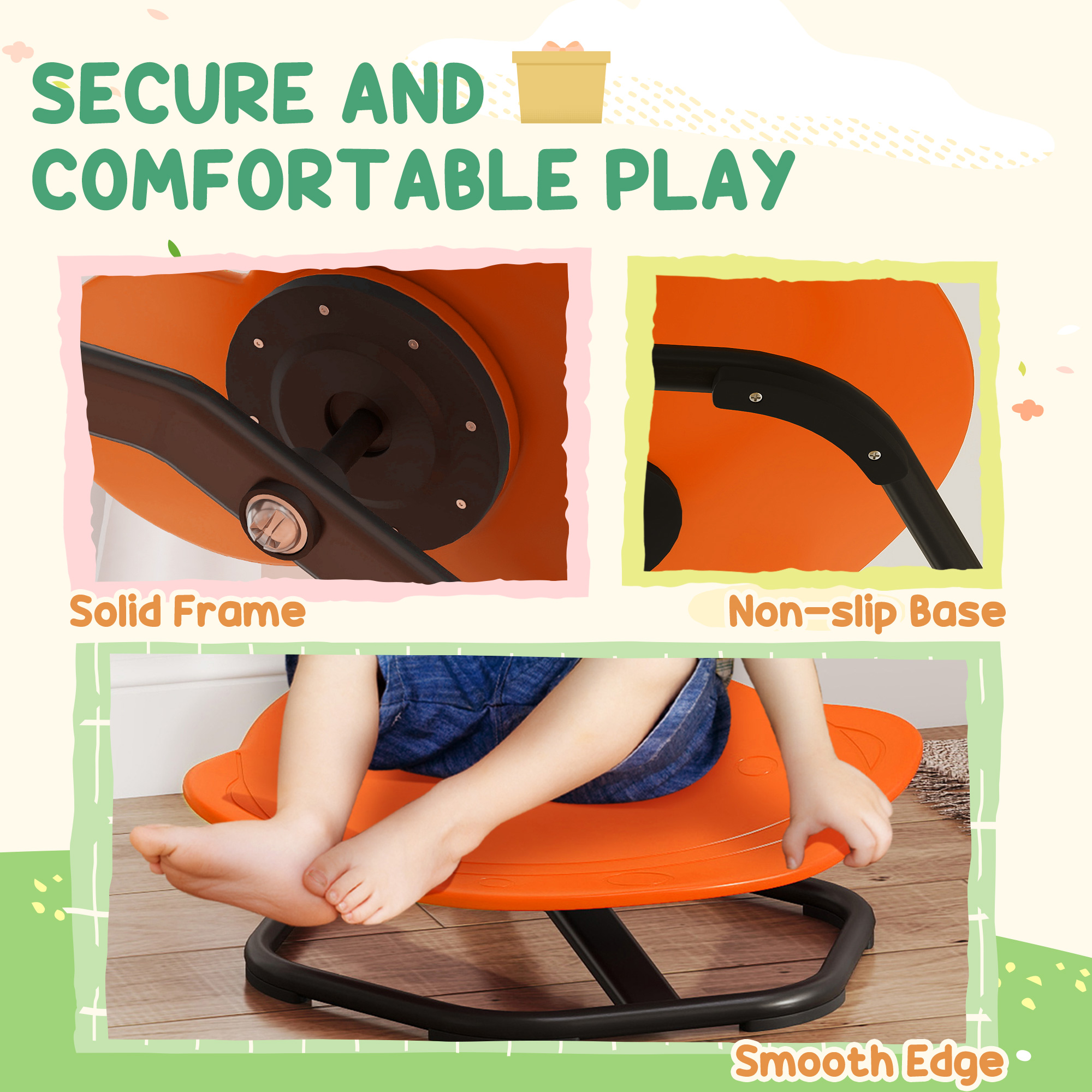 AIYAPLAY Planet-Shaped-kids Swivel Chair, Sensory Spinning Chair for Balance, Coordination Training, Orange 6