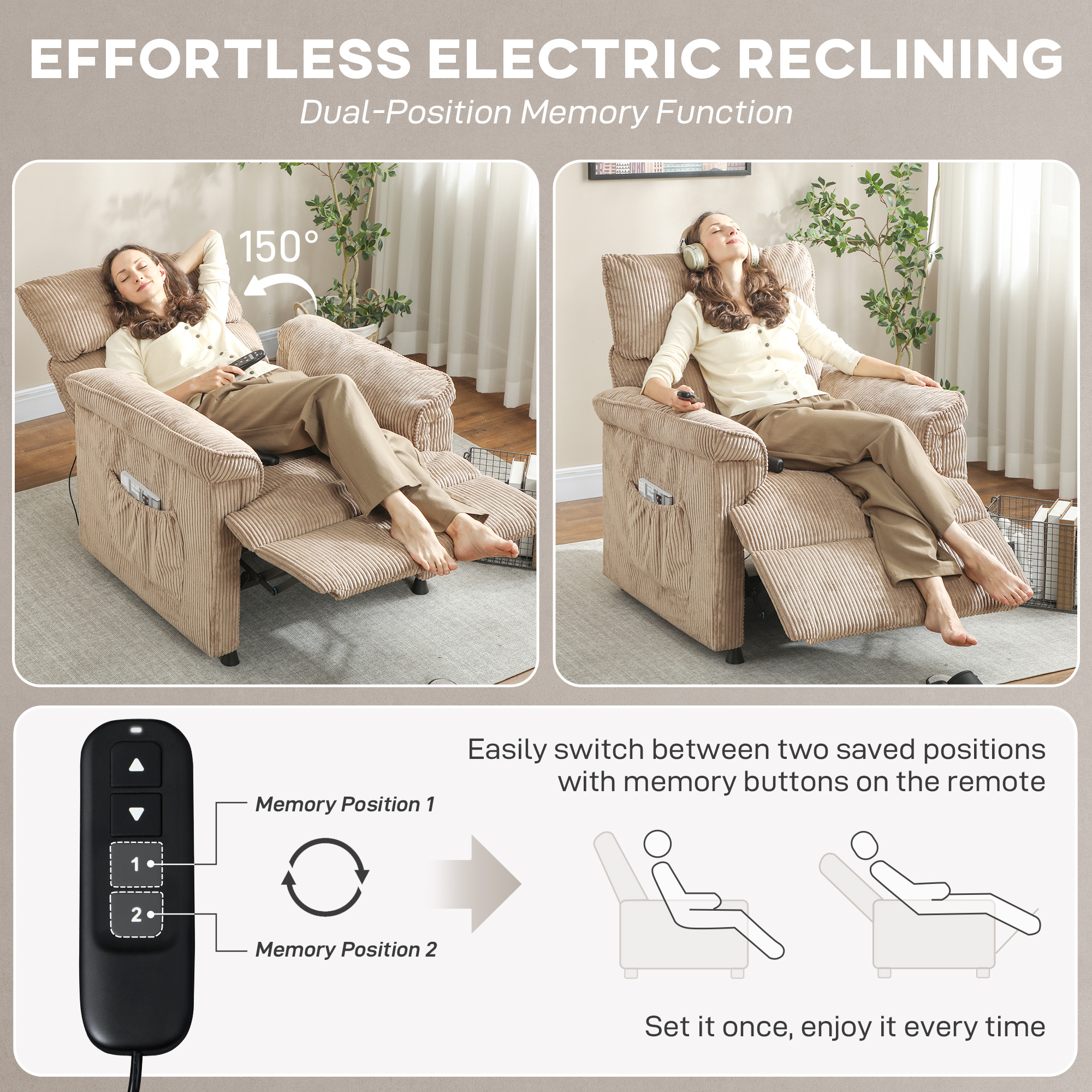HOMCOM Corduroy Electric Massage Recliner Brown 5