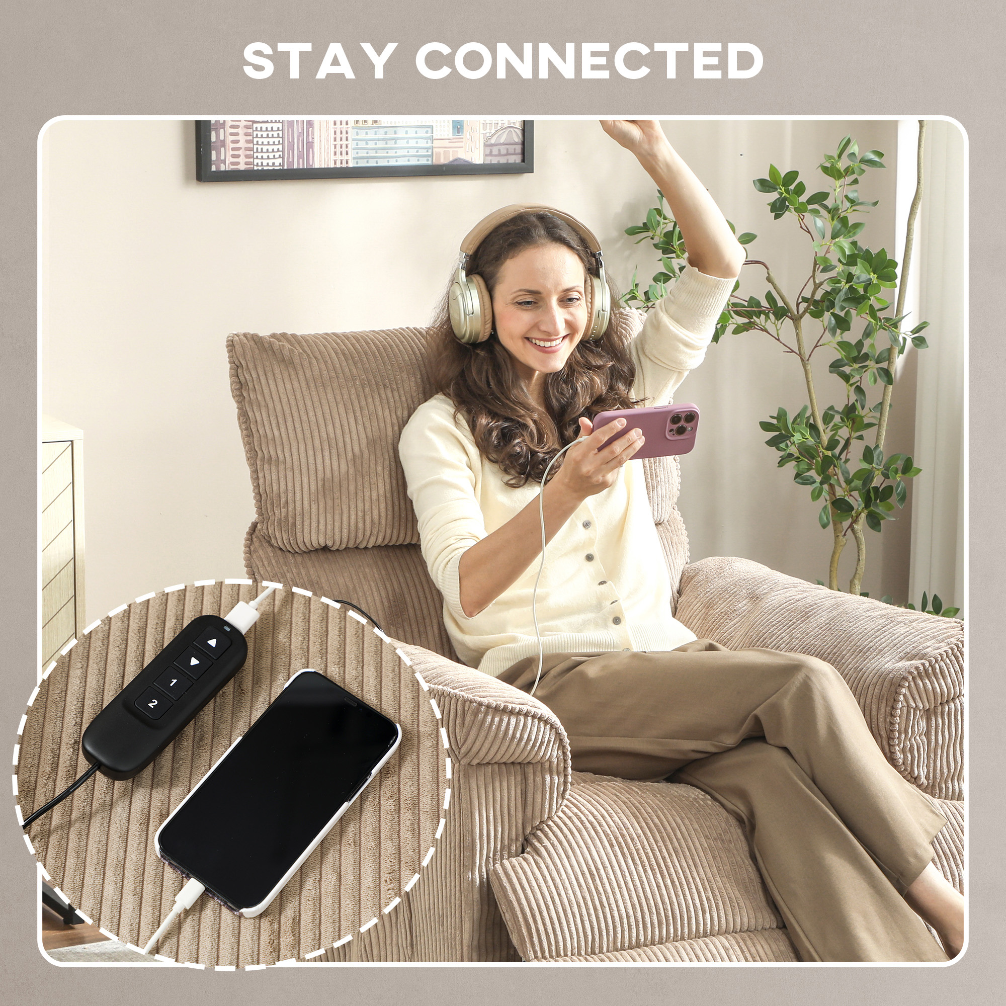 HOMCOM Corduroy Electric Massage Recliner Brown 8