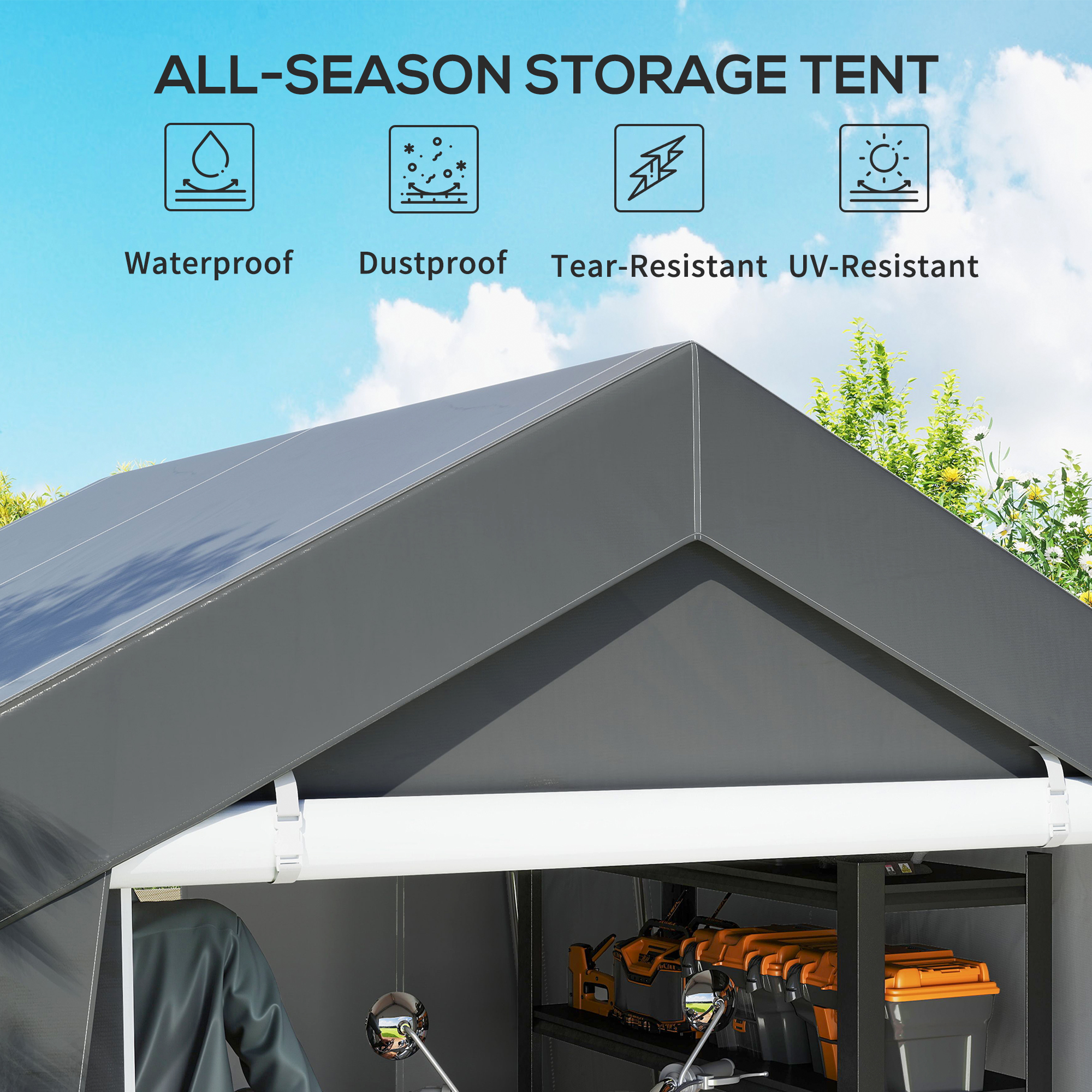 Outsunny 3.6 x 2.1m Portable Outdoor Shed, with Window Dark Grey 4