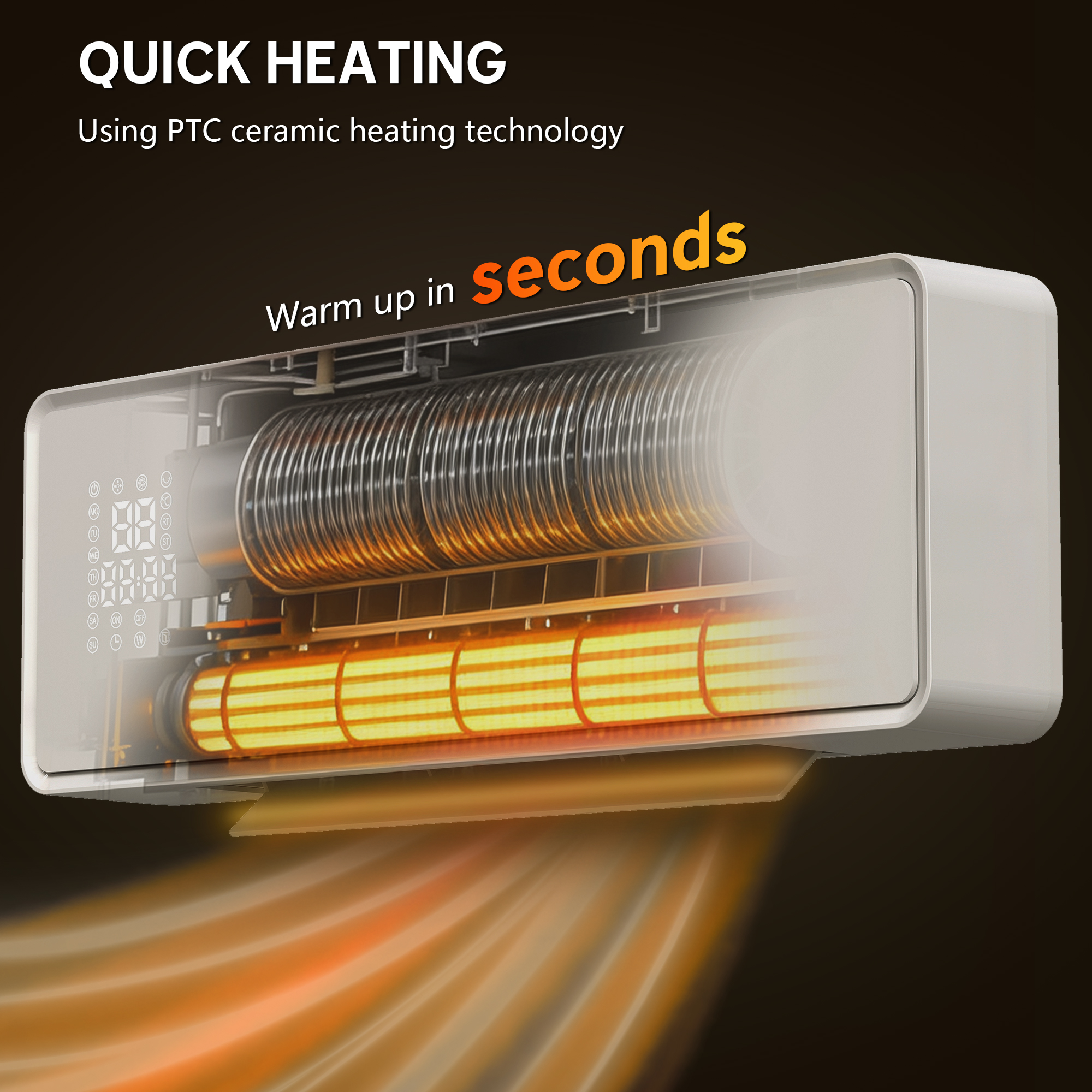 HOMCOM 2000W Ceramic Electric Heater with Fan, Adjustable Thermostat, Wall Mounted White 4