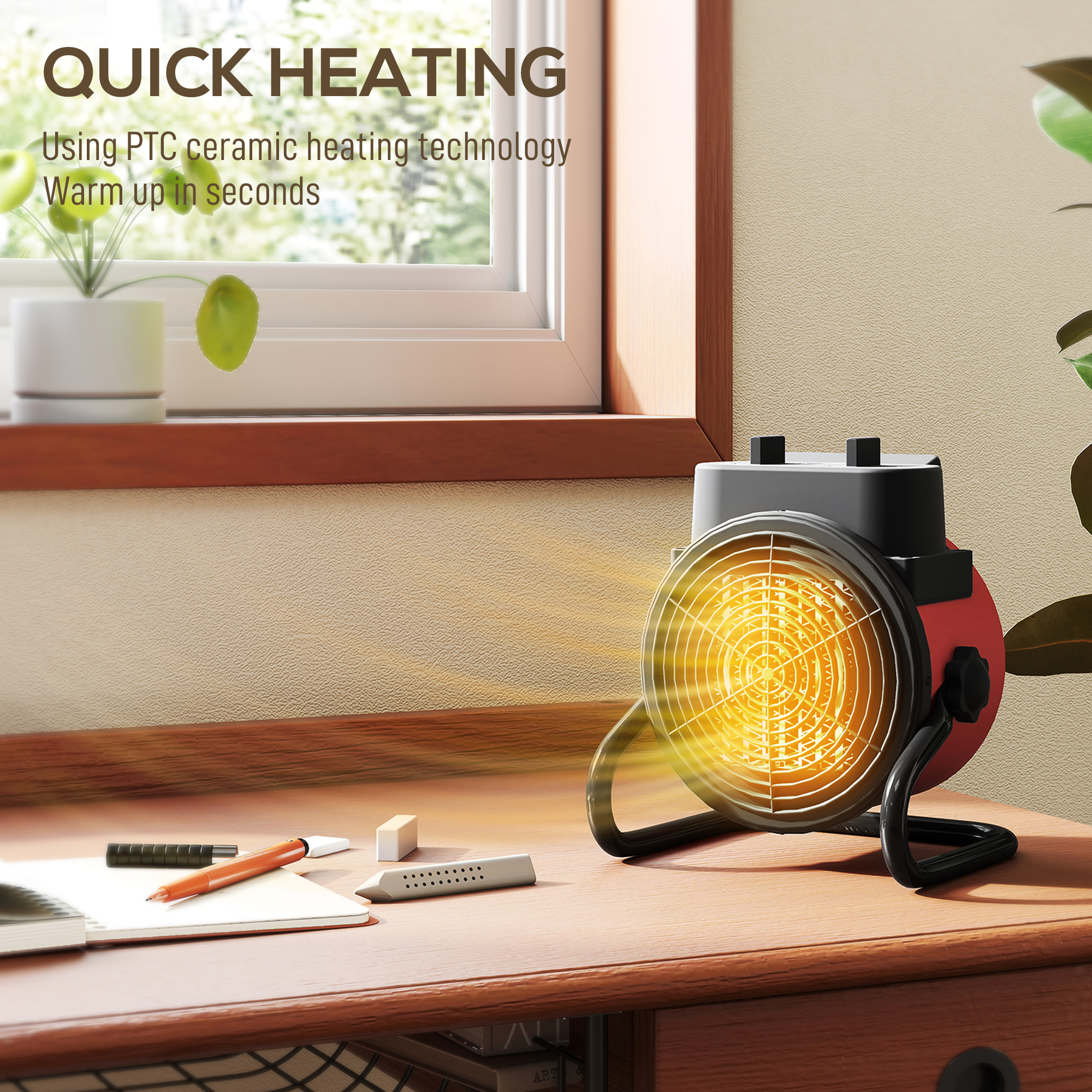 HOMCOM 2000W Portable Ceramic Electric Heater with Fan Red 4