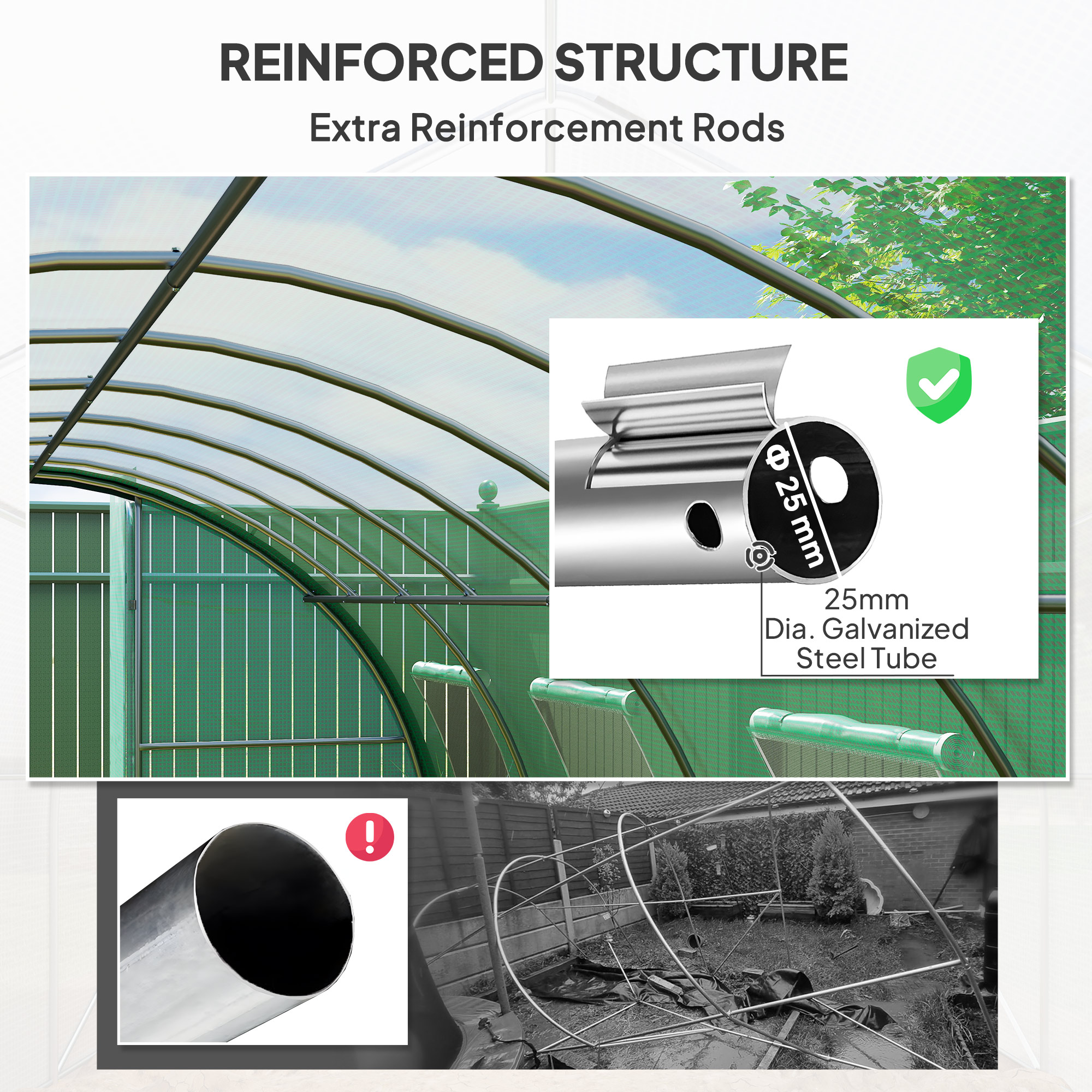 Outsunny Polyethylene Upgraded Structure Walk-in Polytunnel Greenhouse, 6 x 3(m), Green 5