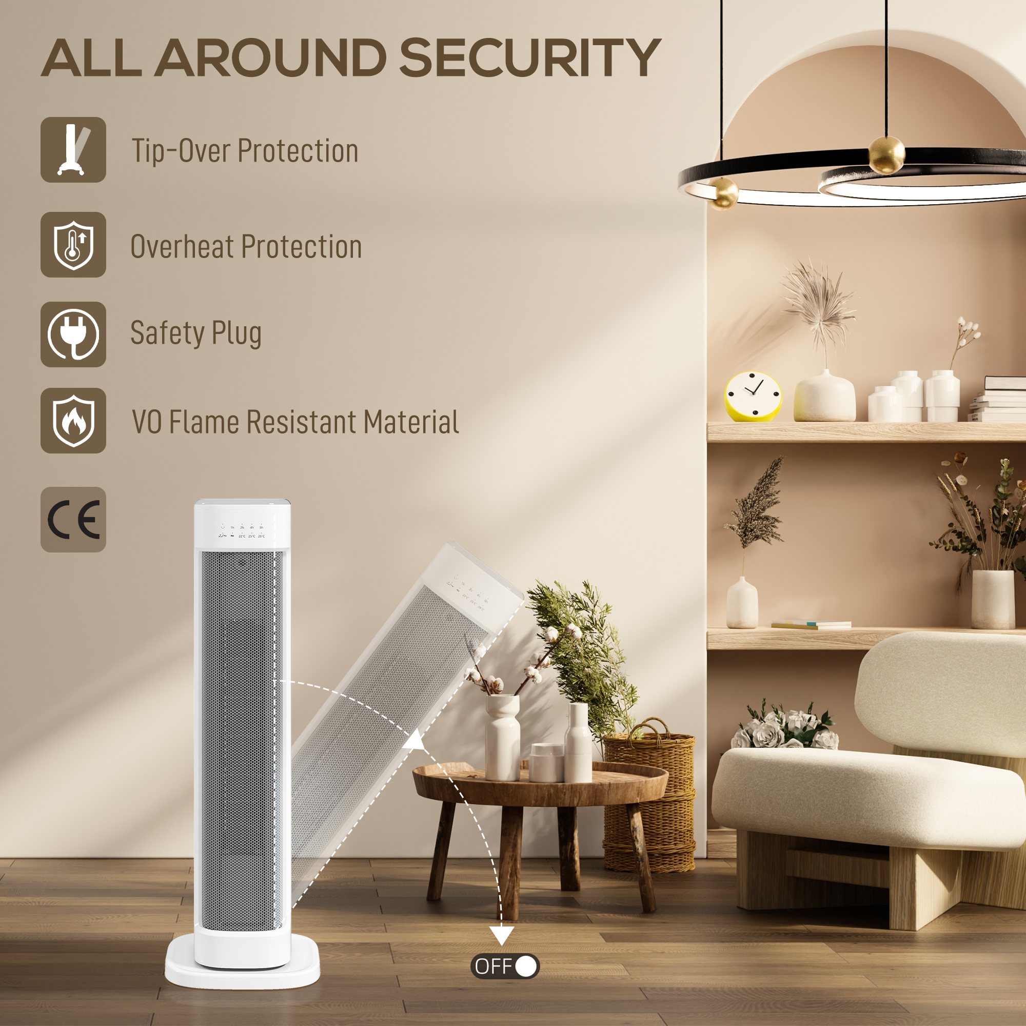 HOMCOM 2000W Ceramic Electric Heater with 3 Heat Settings, Timer White 7