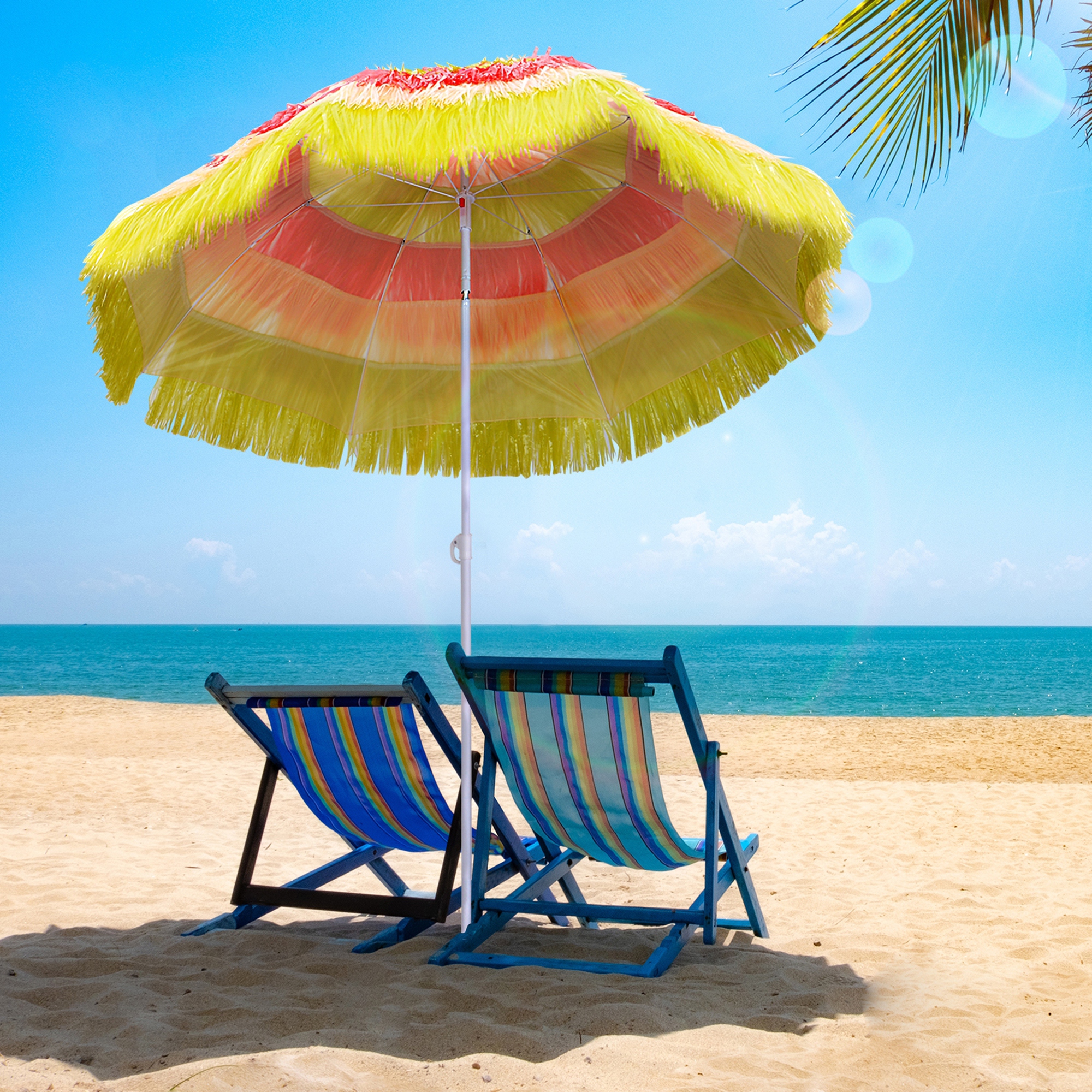 Outsunny 1.6m Garden Hawaii Parasol, Patio Beach Sun Umbrella Sunshade Hawaiian Folding Tilting Crank Parasol (Multicolour) 2