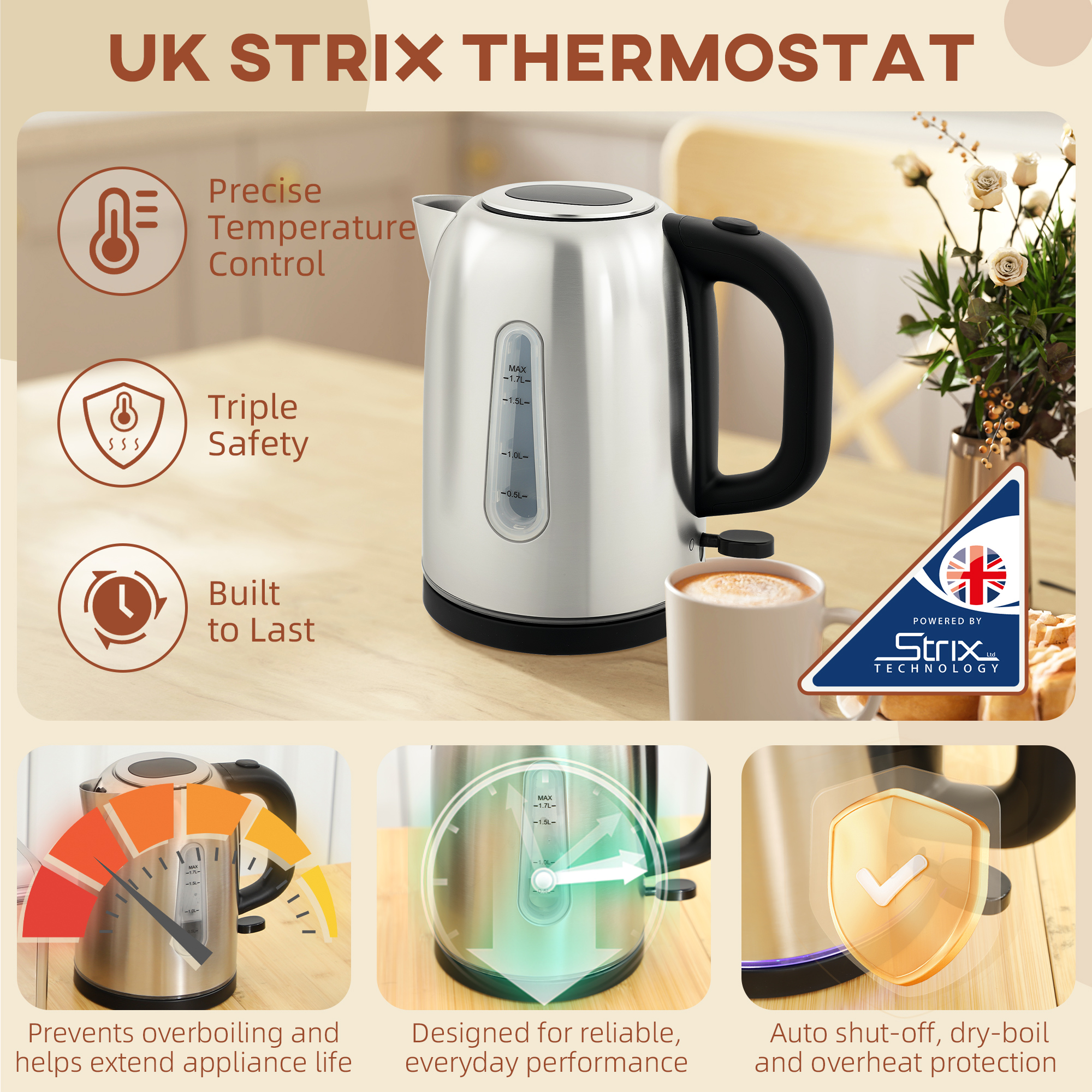 HOMCOM Simple Polished Toaster and Kettle Set Silver Tone 5