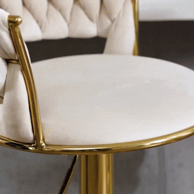 Set aus 2 höhenverstellbaren Barhockern mit Lehne, 360° drehbar, mit Bezug in Samtoptik, Elfenbeinweiß