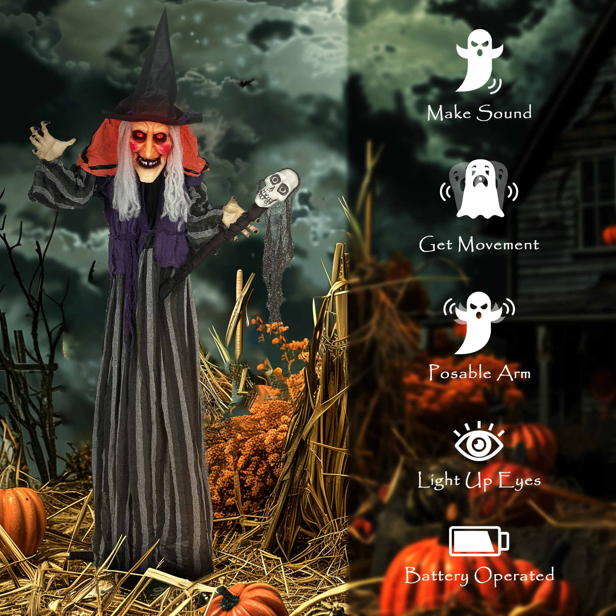 Outsunny 160cm Lifelike Moving Witch Decoration Multi 7