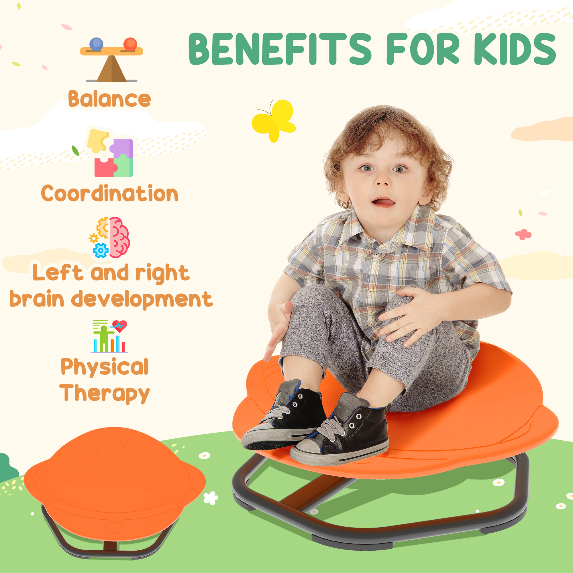 AIYAPLAY Planet-Shaped-kids Swivel Chair, Sensory Spinning Chair for Balance, Coordination Training, Orange 5