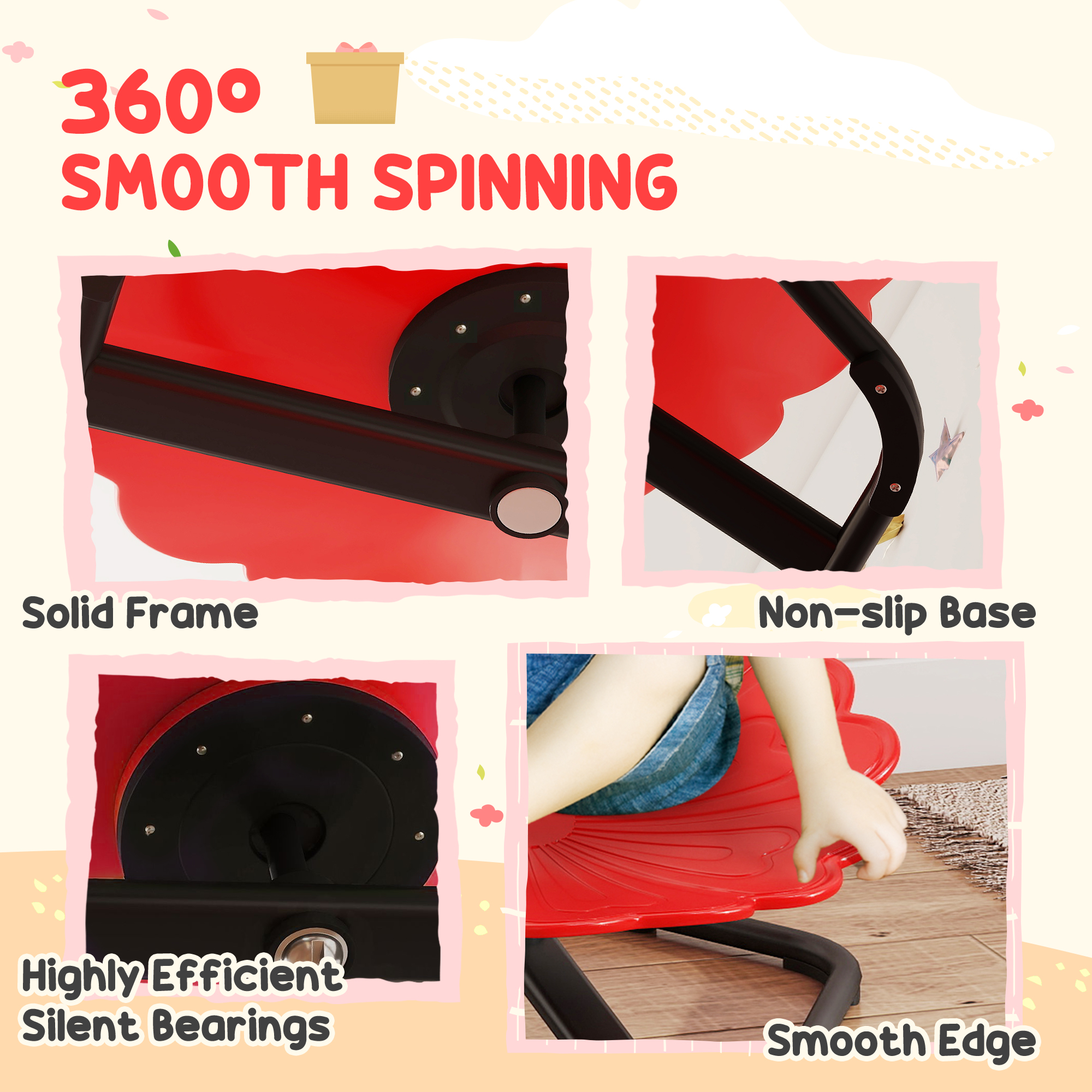 AIYAPLAY Flower-Shaped Sensory Spinning Chair with Non-Slip Base for Balance/Coordination, Red 6